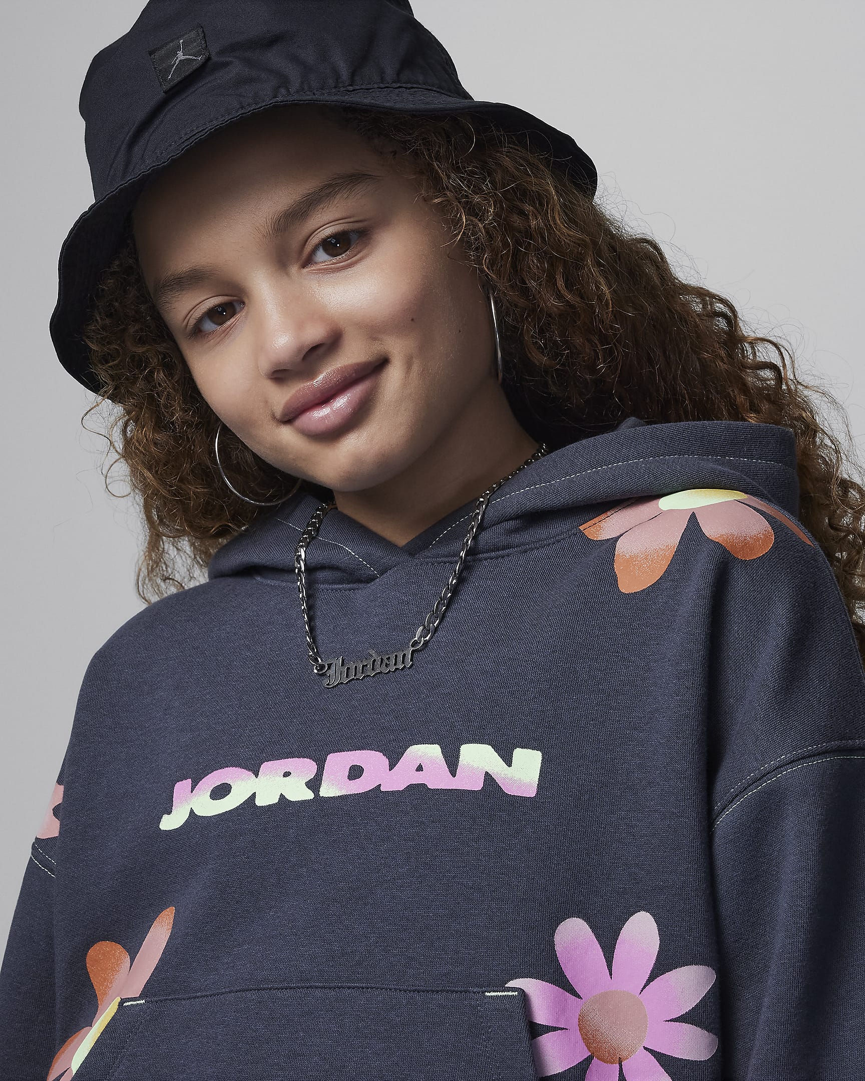 Sudadera con gorro para niños talla grande Jordan Deloris Jordan Flowers - Antracita