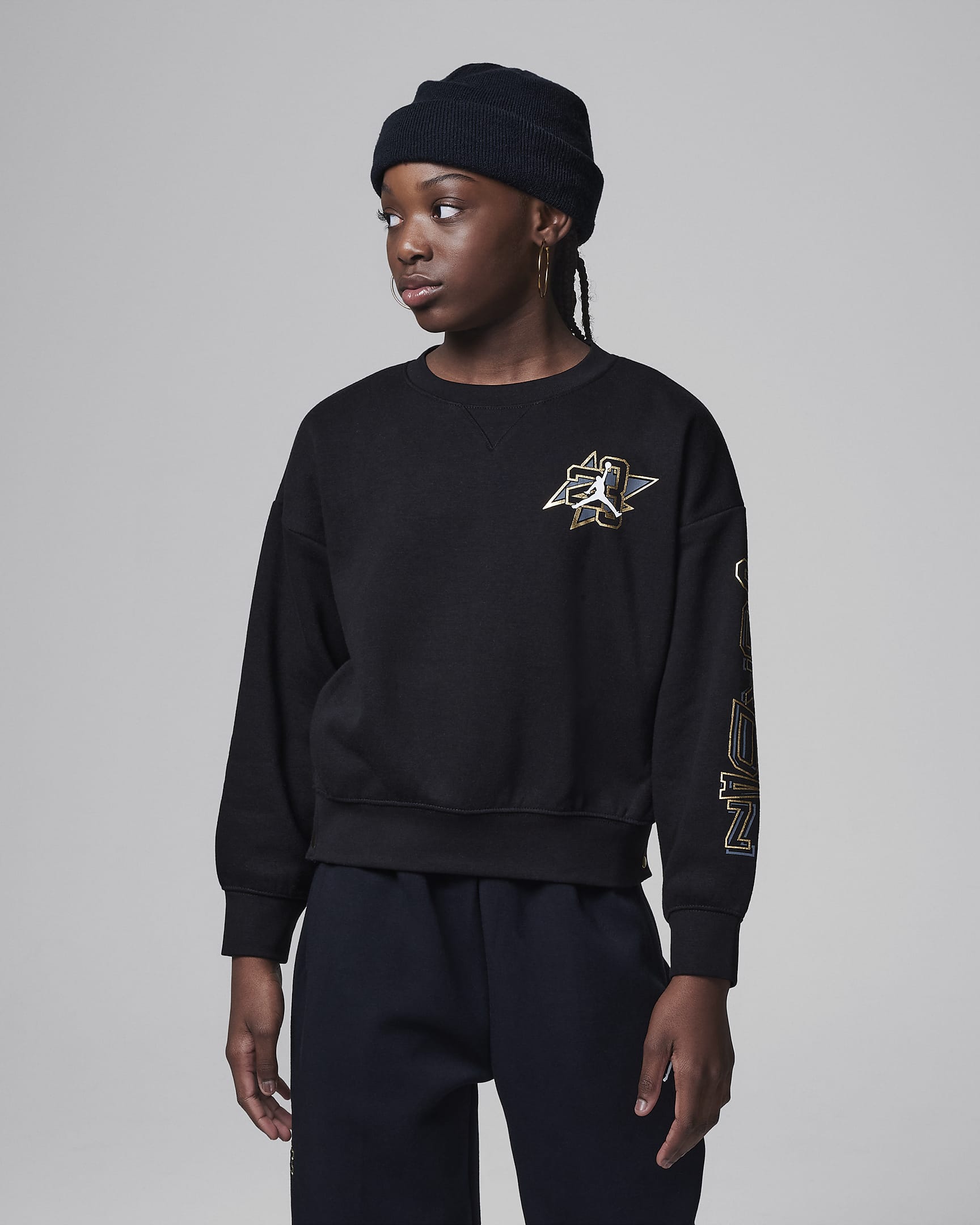 Jordan Take Flight Snap Crew Big Kids Top - Black