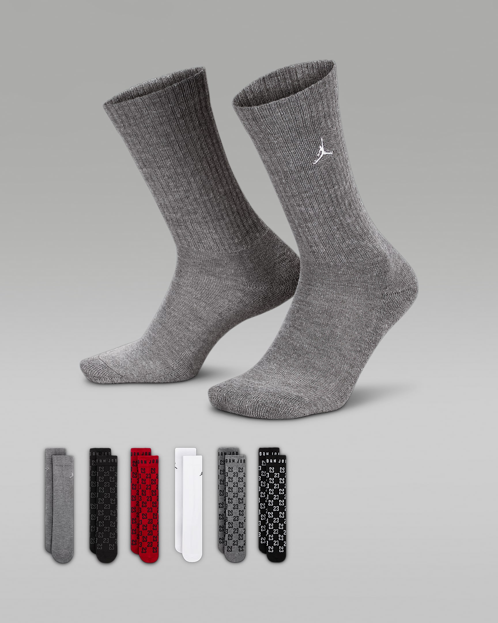 Jordan Monogram Essentials Big Kids' Crew Socks (6 Pairs) - Black