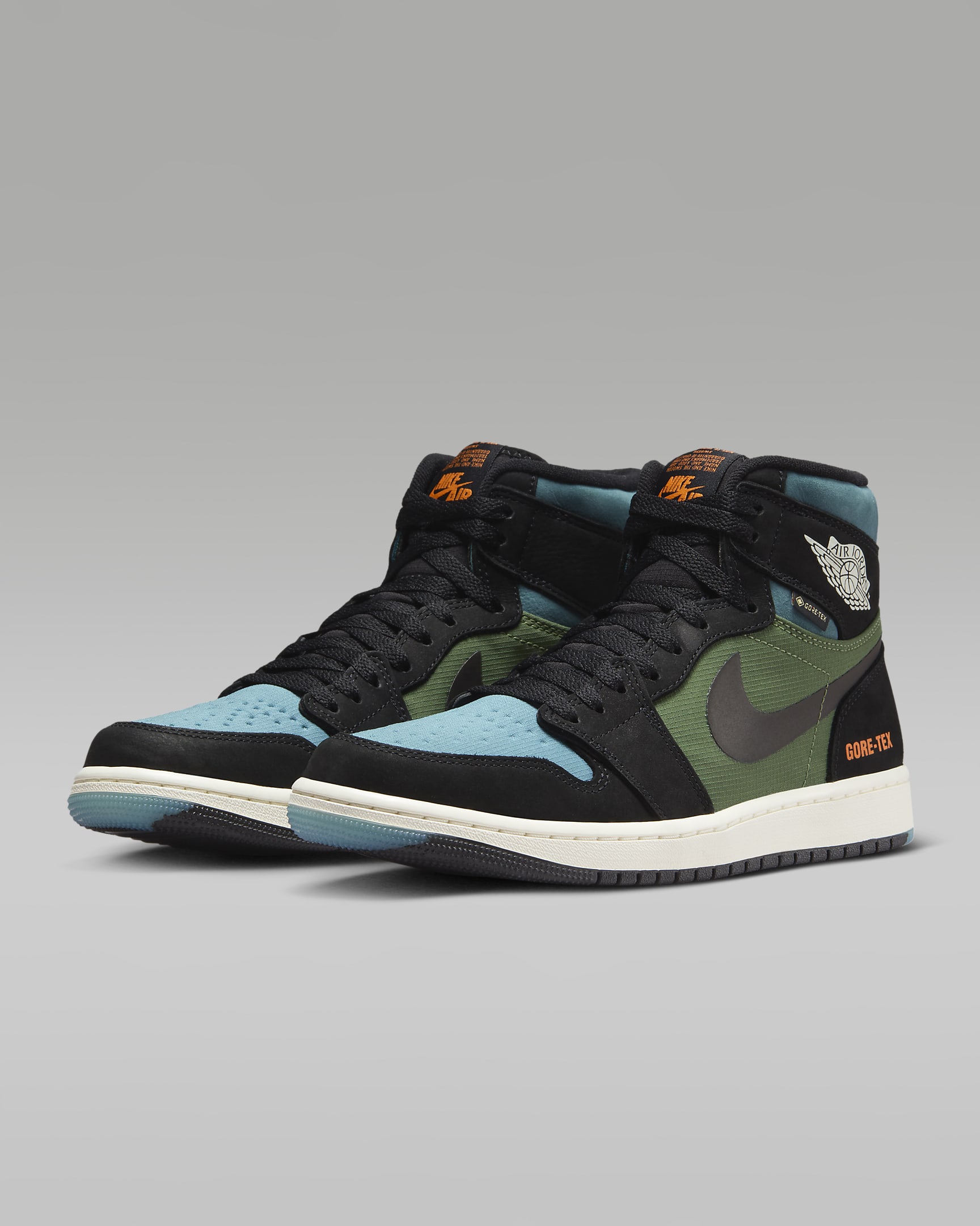 Air Jordan 1 Shoes - Black/Bright Mandarin/Sail/Sky J Light Olive