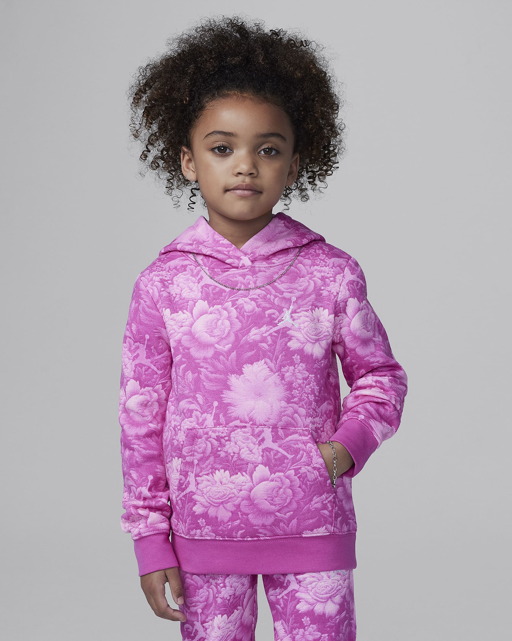 Jordan Brooklyn Essentials Little Kids' 2-Piece Floral Printed Pullover Set - Fire Pink