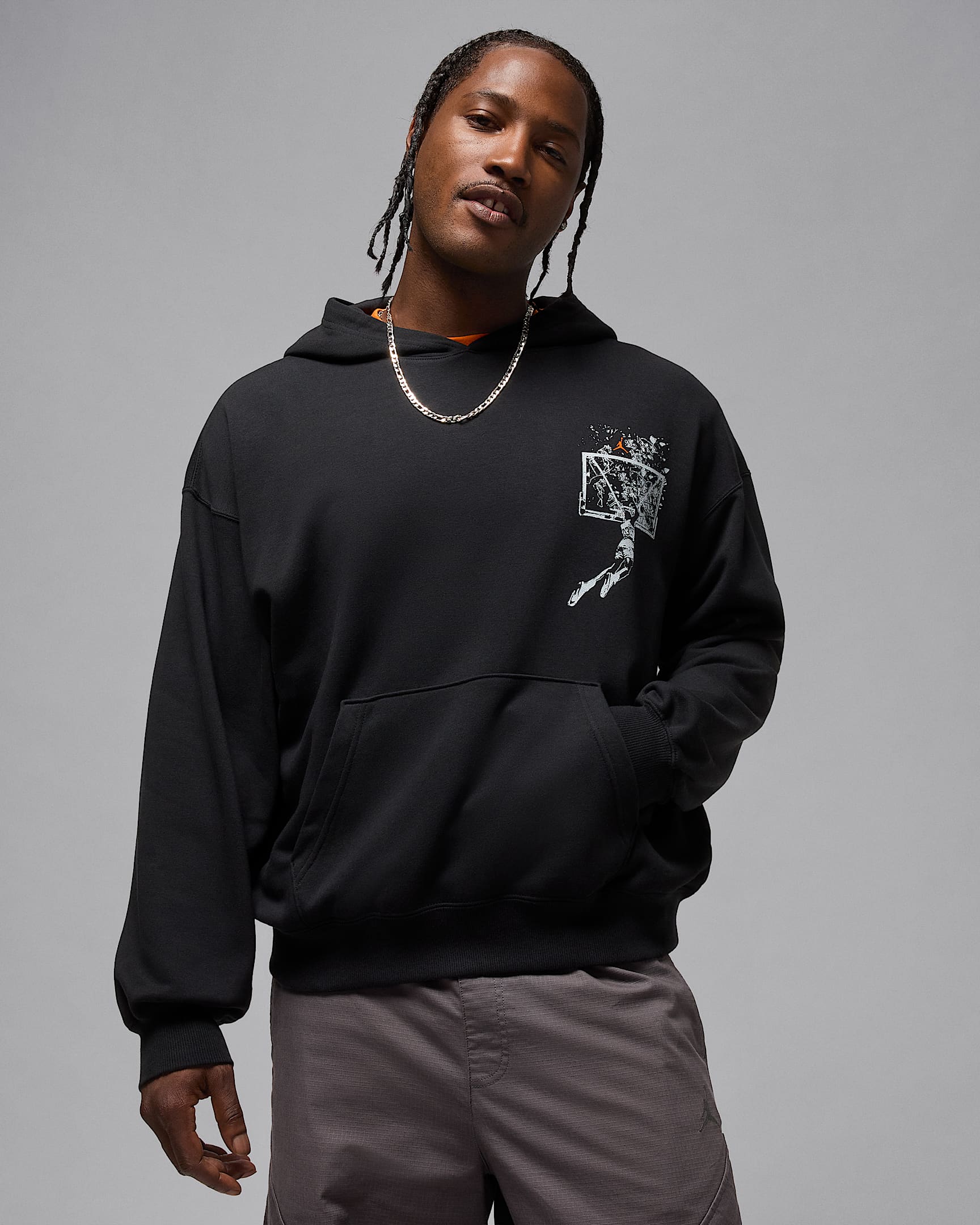 Sweat à capuche oversize Jordan Brooklyn pour homme - Noir/Starfish