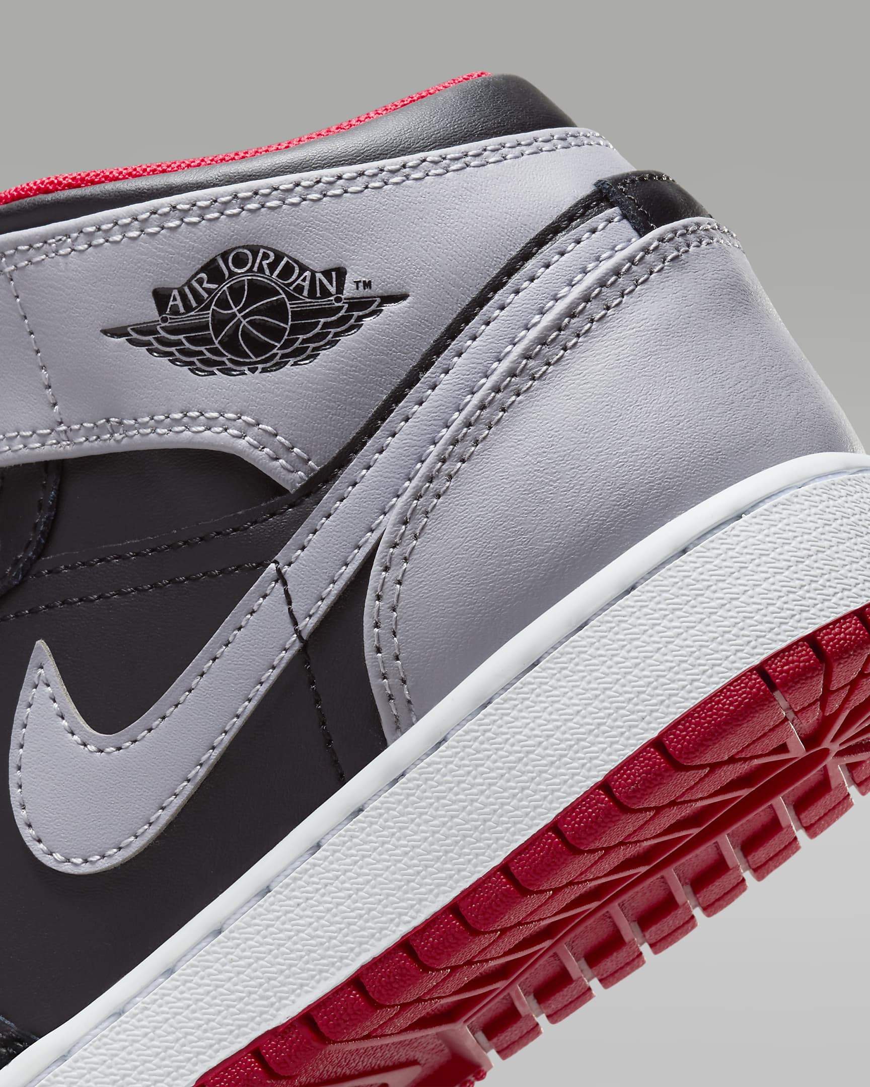 Air Jordan 1 Mid Big Kids' Shoes - Black/Fire Red/White/Cement Grey