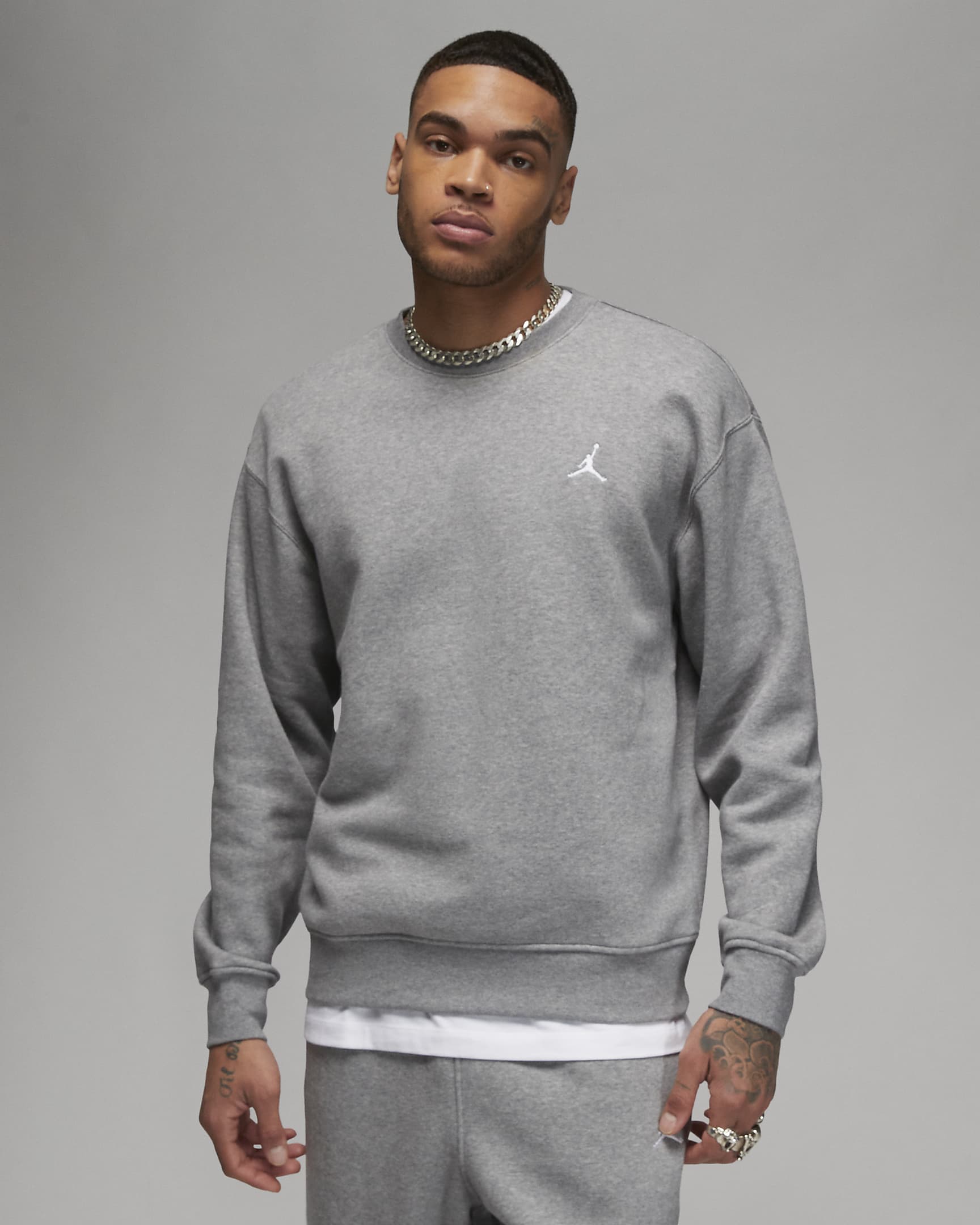 Jordan Brooklyn Fleece Men's Crew-Neck Sweatshirt - Carbon Heather/White