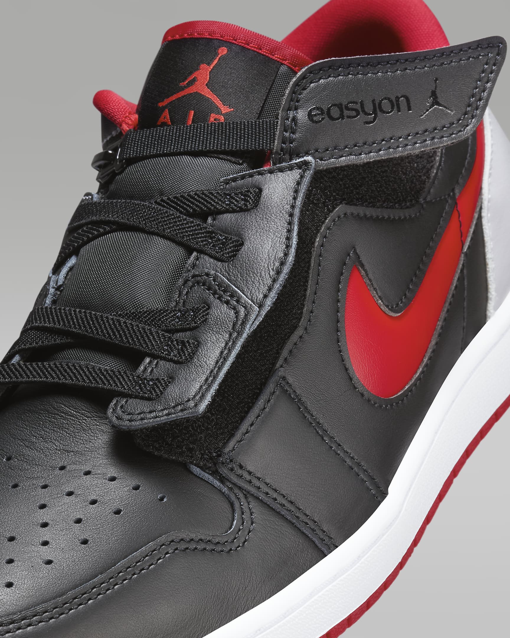 Air Jordan 1 Low FlyEase Men's Easy On/Off Shoes - Black/Cement Grey/White/Fire Red