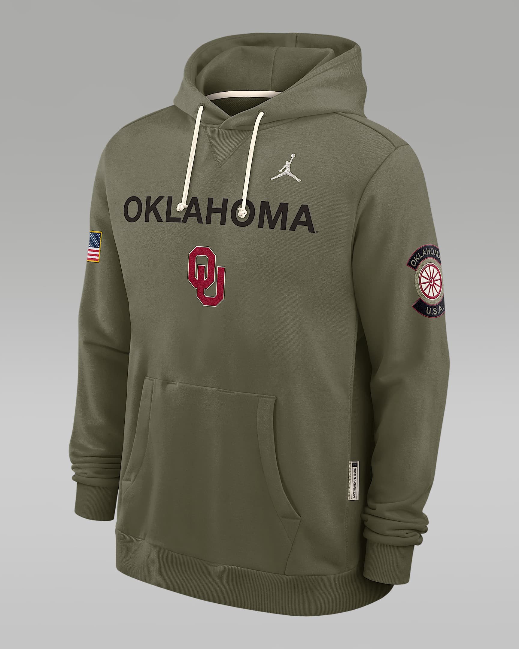 Oklahoma 2025 Military Appreciation Men's Jordan Brand Dri-FIT College Pullover Hoodie - Olive