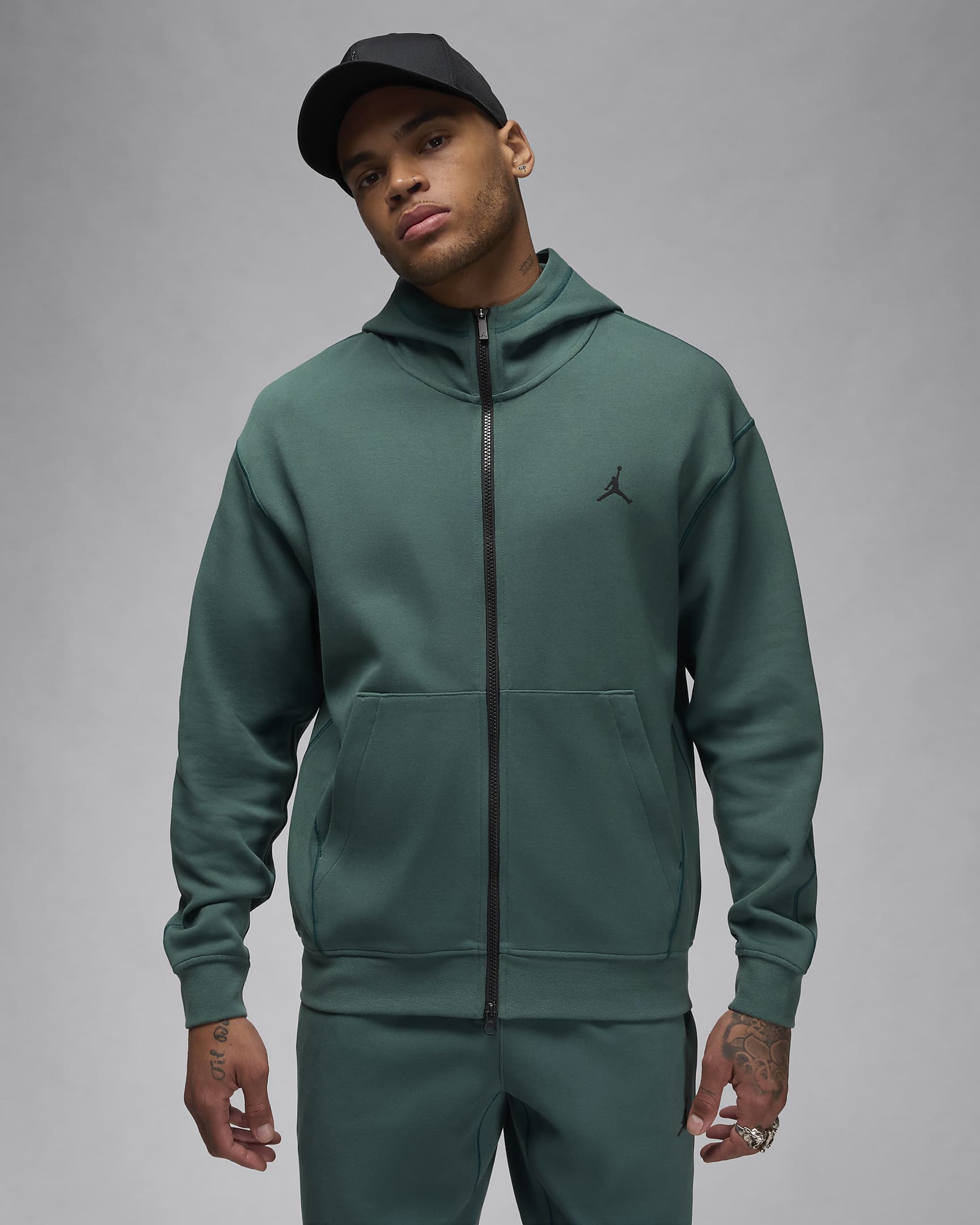 Felpa in fleece con cappuccio e zip a tutta lunghezza Dri-FIT Jordan Sport Hoop Fleece – Uomo - Oxidized Green/Nero