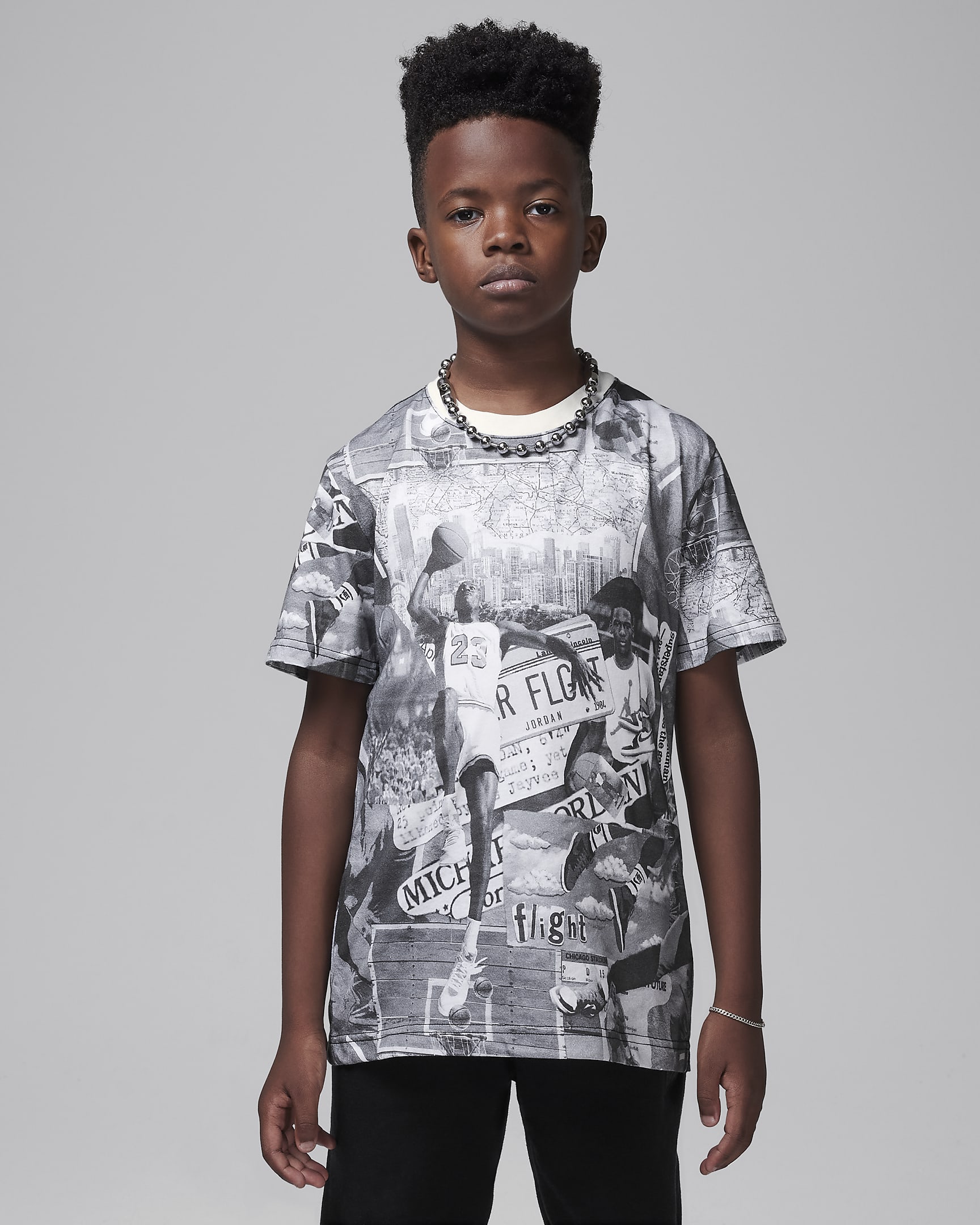 Jordan MJ Brooklyn Older Kids' Collage Printed T-Shirt - Black