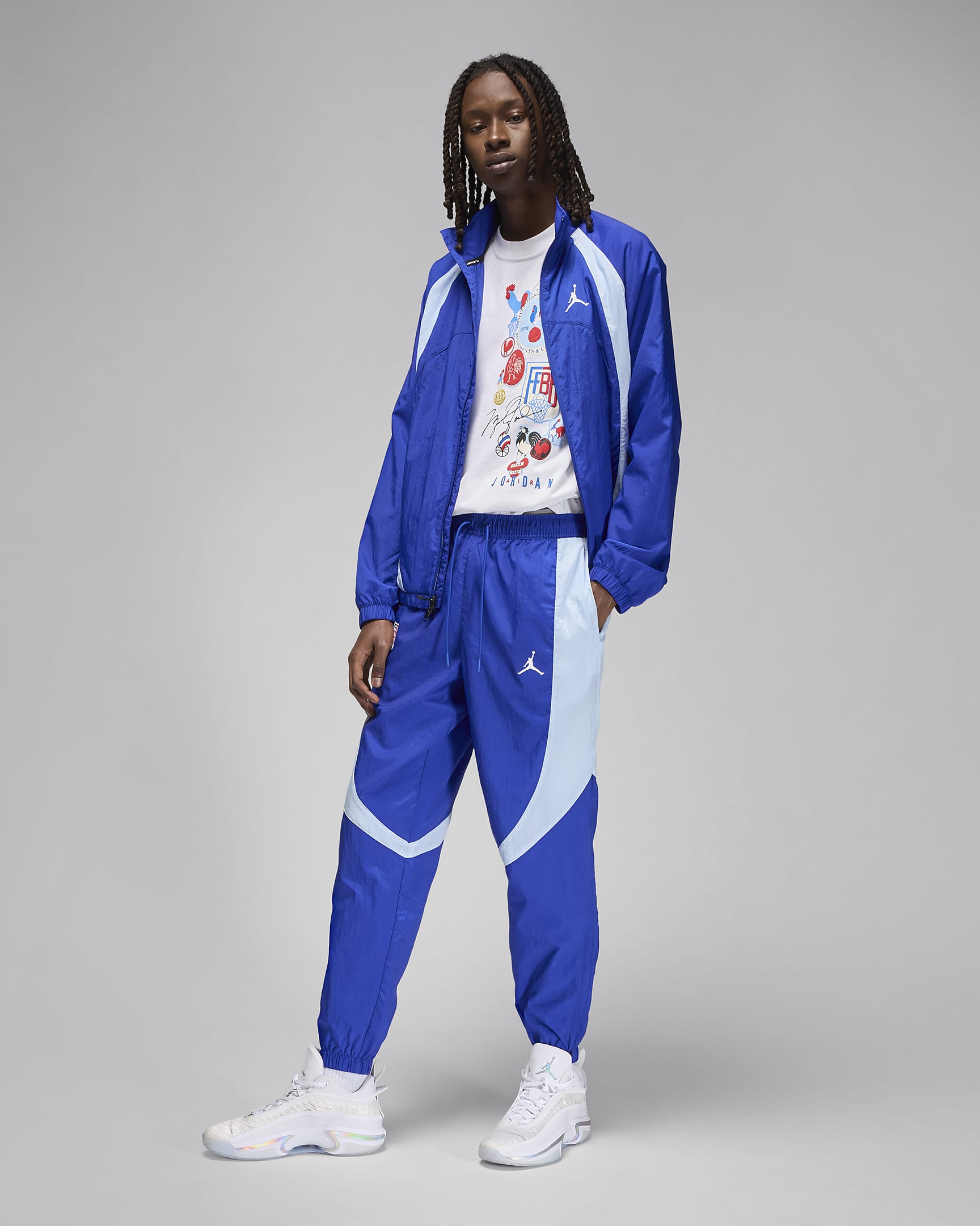 Pantalon de survêtement Jordan Sport JAM x Fédération Française de Basketball pour homme - Old Royal/Celestine Blue/Blanc