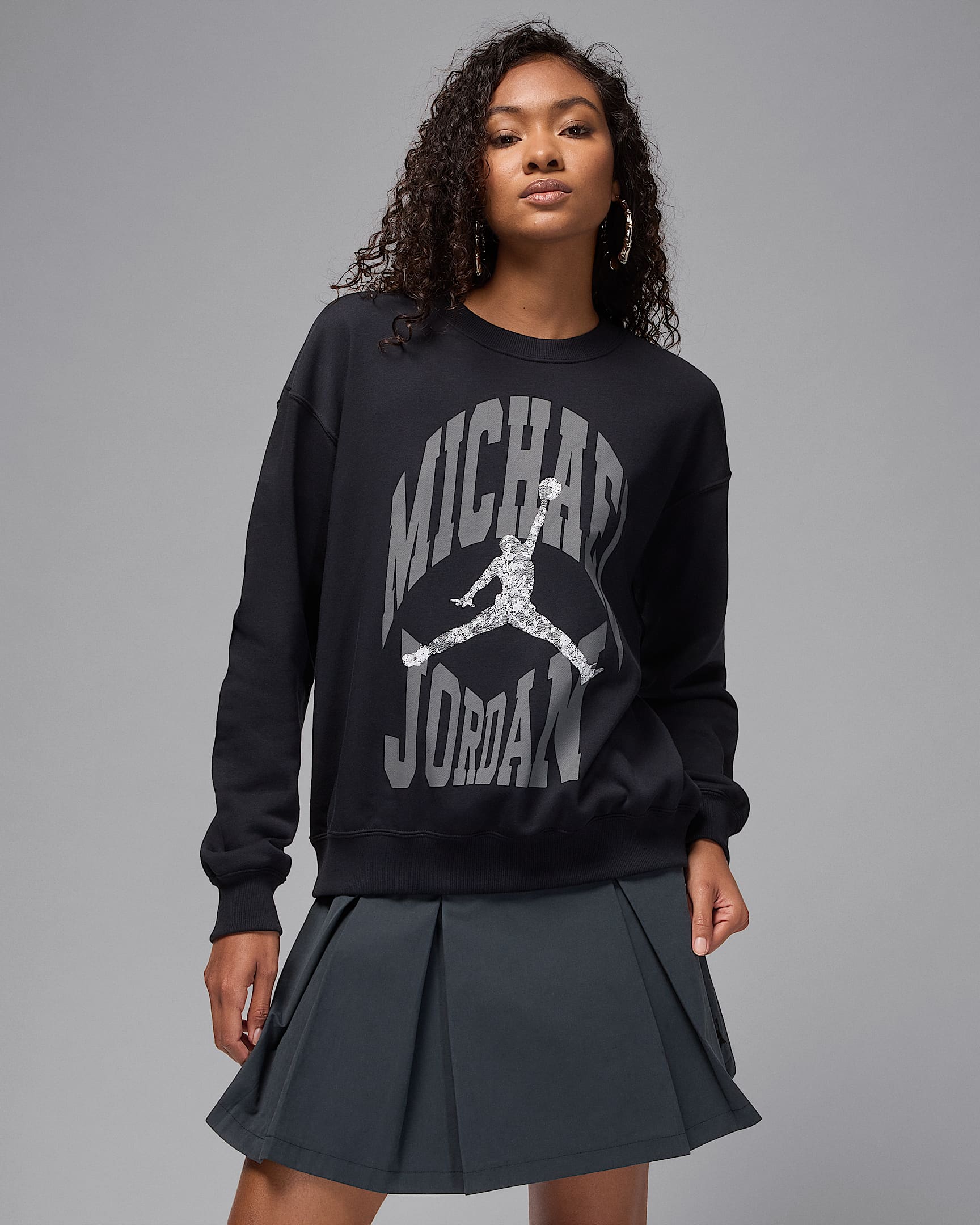 Jordan Brooklyn Fleece Women's Crew-Neck Sweatshirt - Black/Dark Smoke Grey/White
