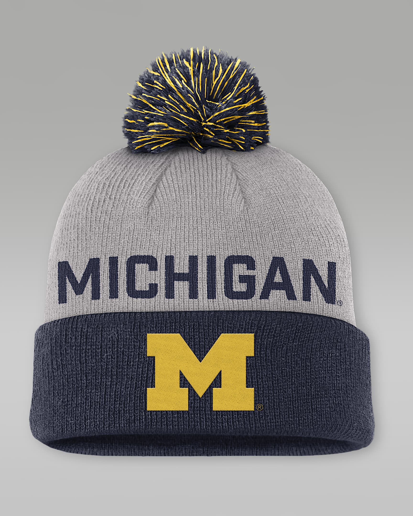 Gorro con dobladillo y pompón universitario marca Jordan para hombre Michigan Primetime Peak - Gris