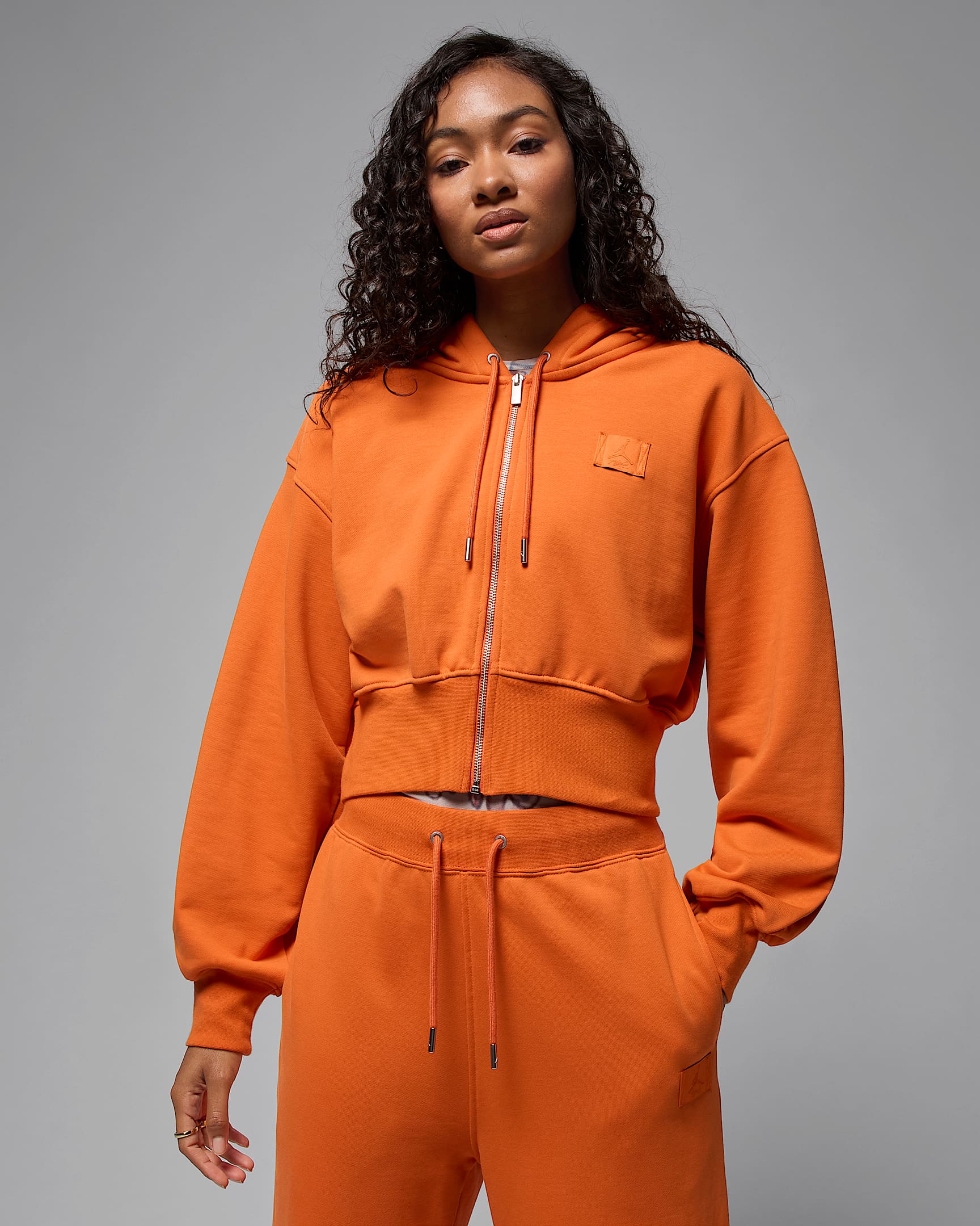 Jordan Flight Fleece Women's Cropped Satin-Lined Hoodie - Starfish/Campfire Orange