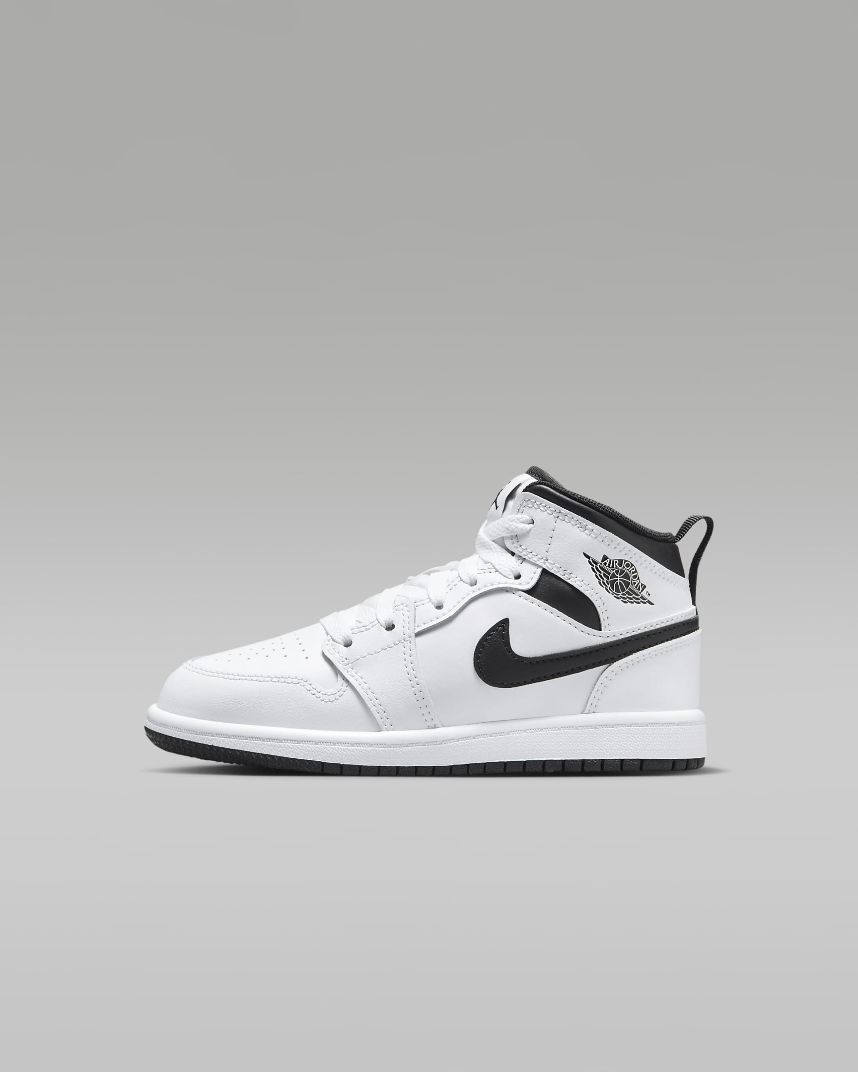 Tenis para niños de preescolar Jordan 1 Mid - Blanco/Blanco/Negro/Negro