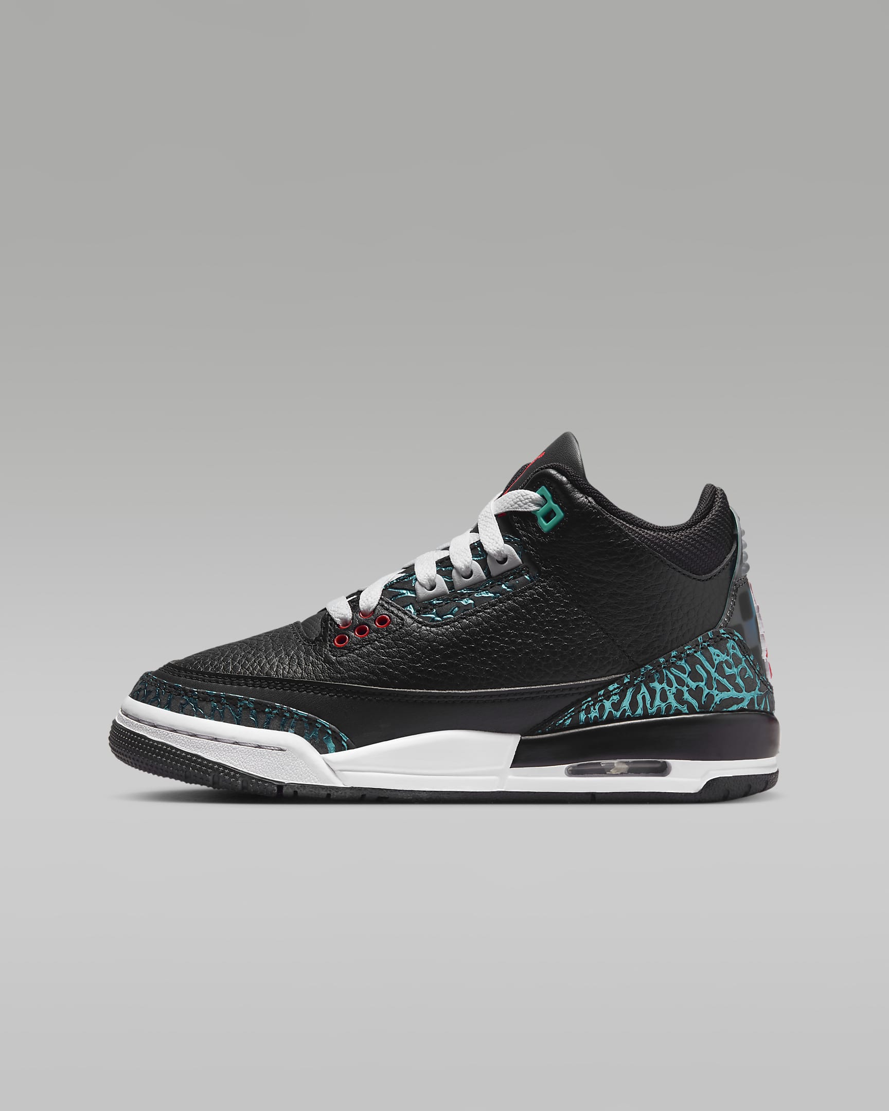 Tenis para niños grandes Air Jordan 3 Retro - Negro/Hiperjade/Blanco/Rojo sirena