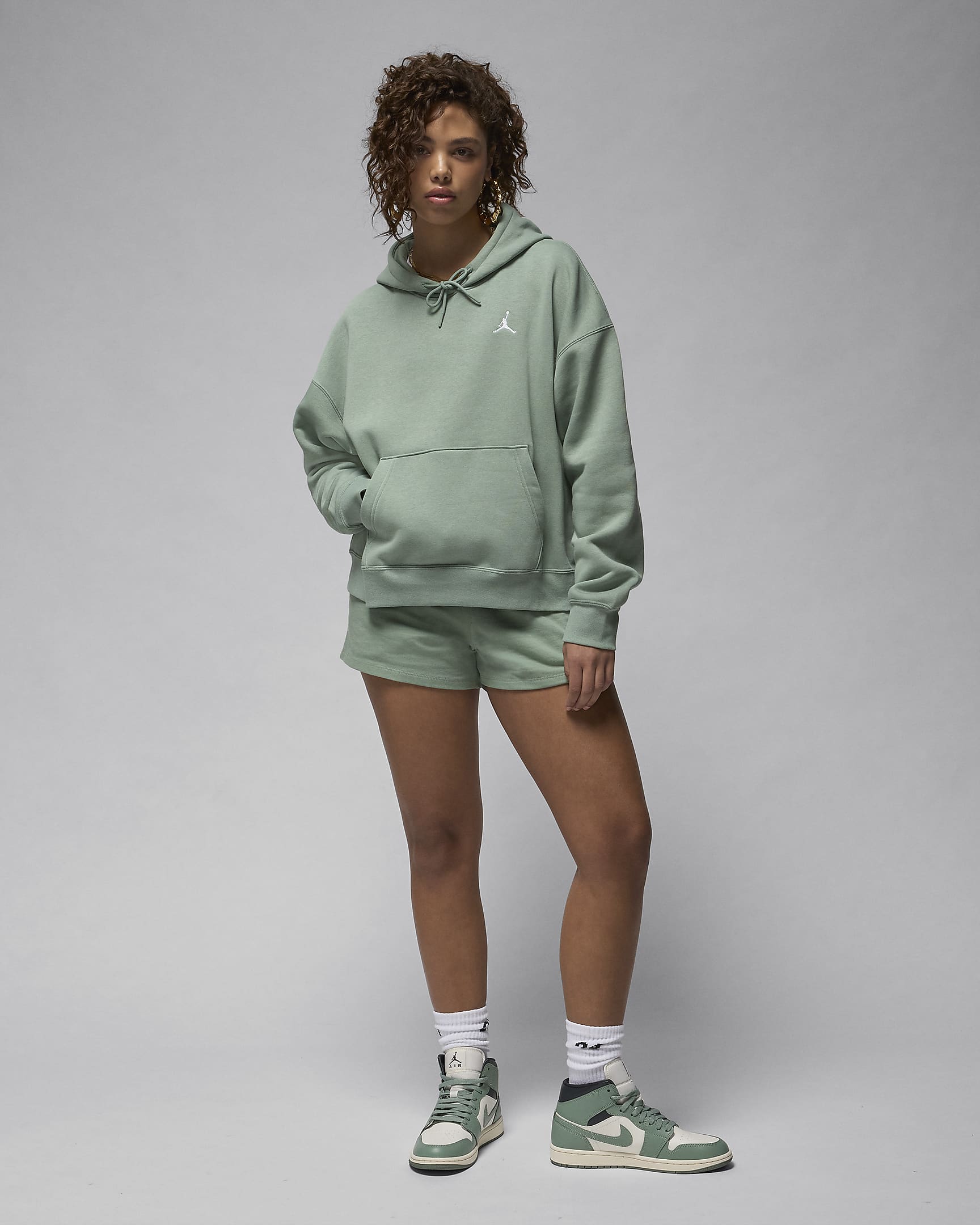 Felpa con cappuccio Jordan Brooklyn Fleece – Donna - Jade Smoke/Bianco