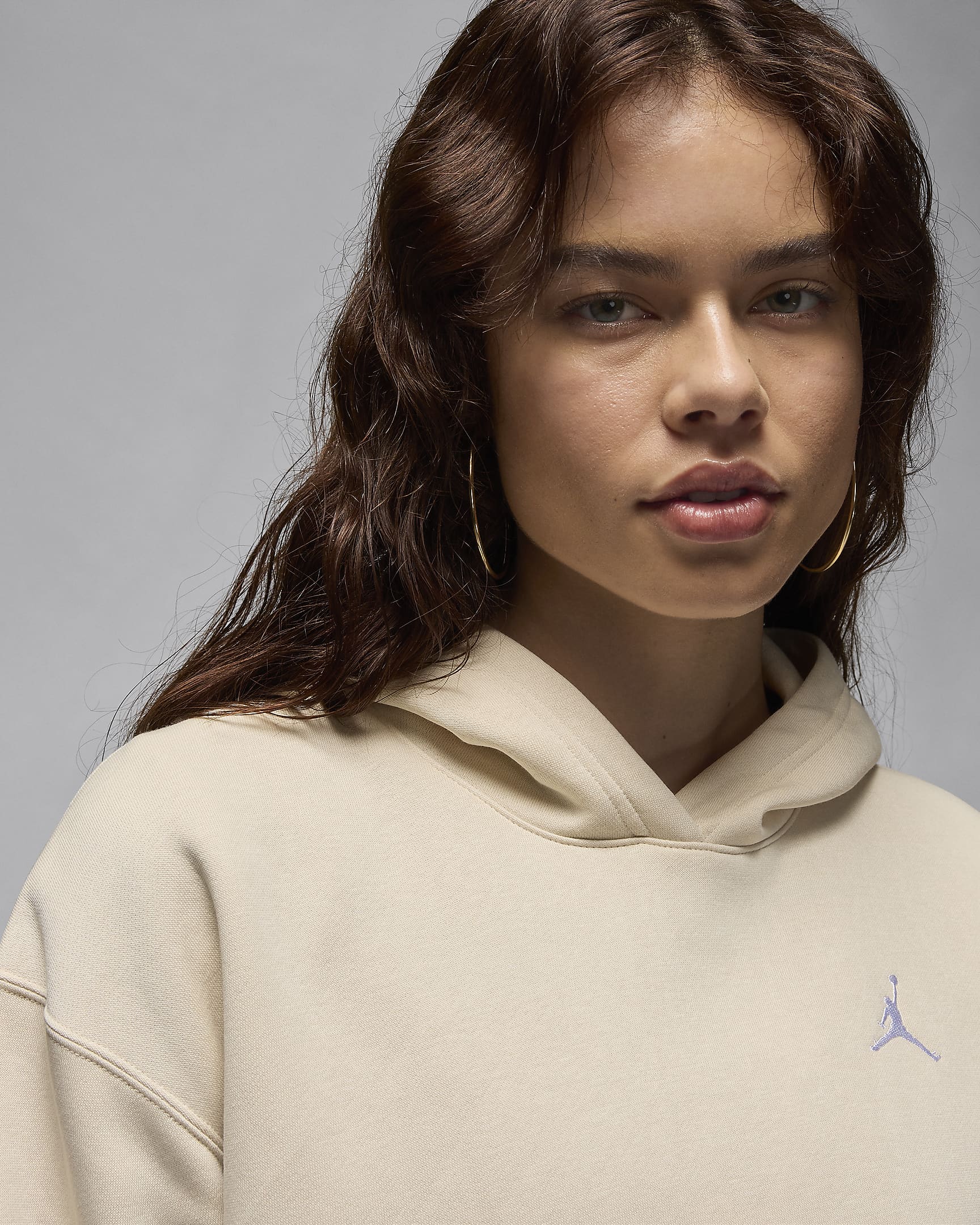 Jordan Brooklyn Fleece hettegenser til dame - LEGEND LT BROWN/Hvit