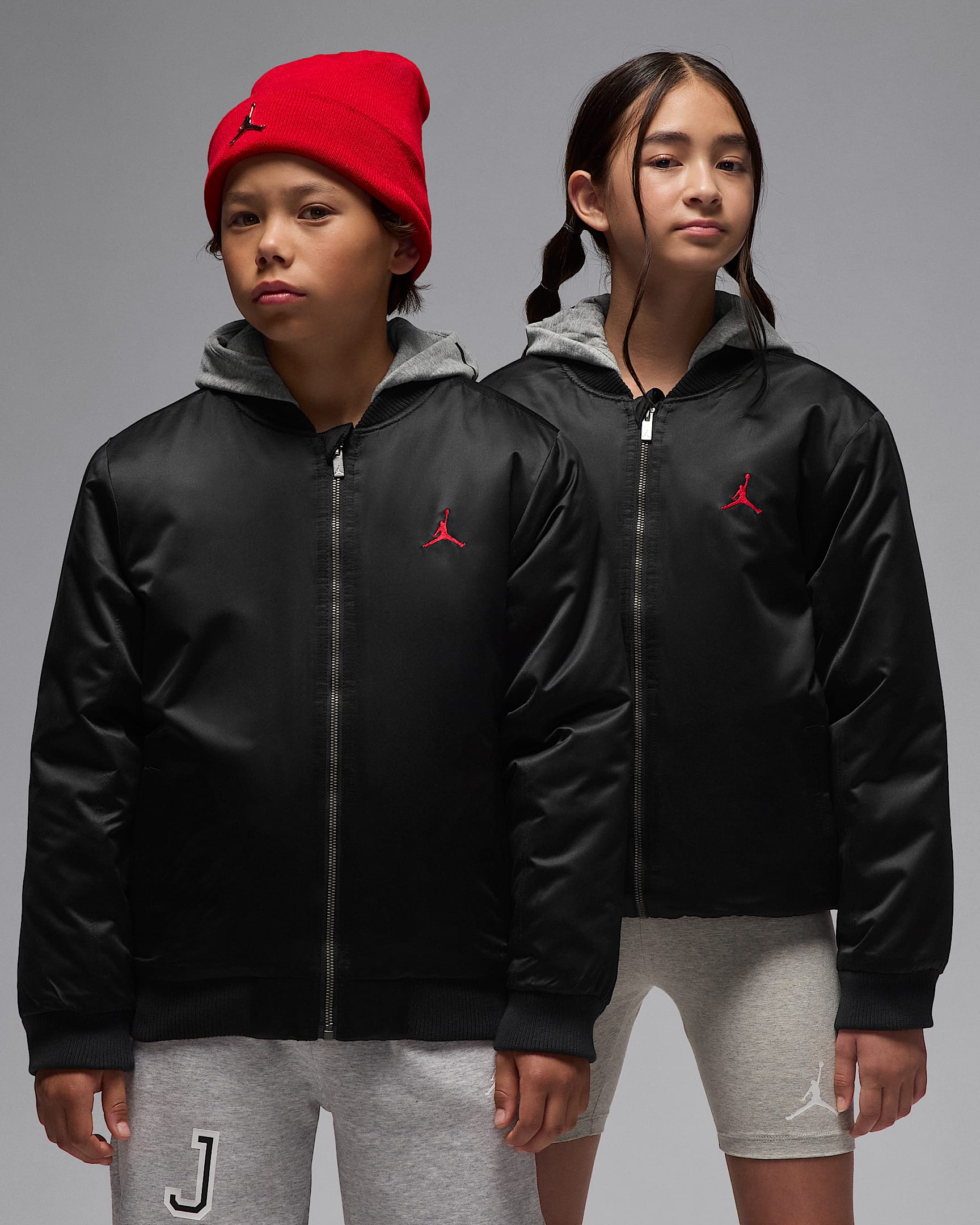 Jordan Bomberjack met capuchon en groot logo voor kids - Zwart