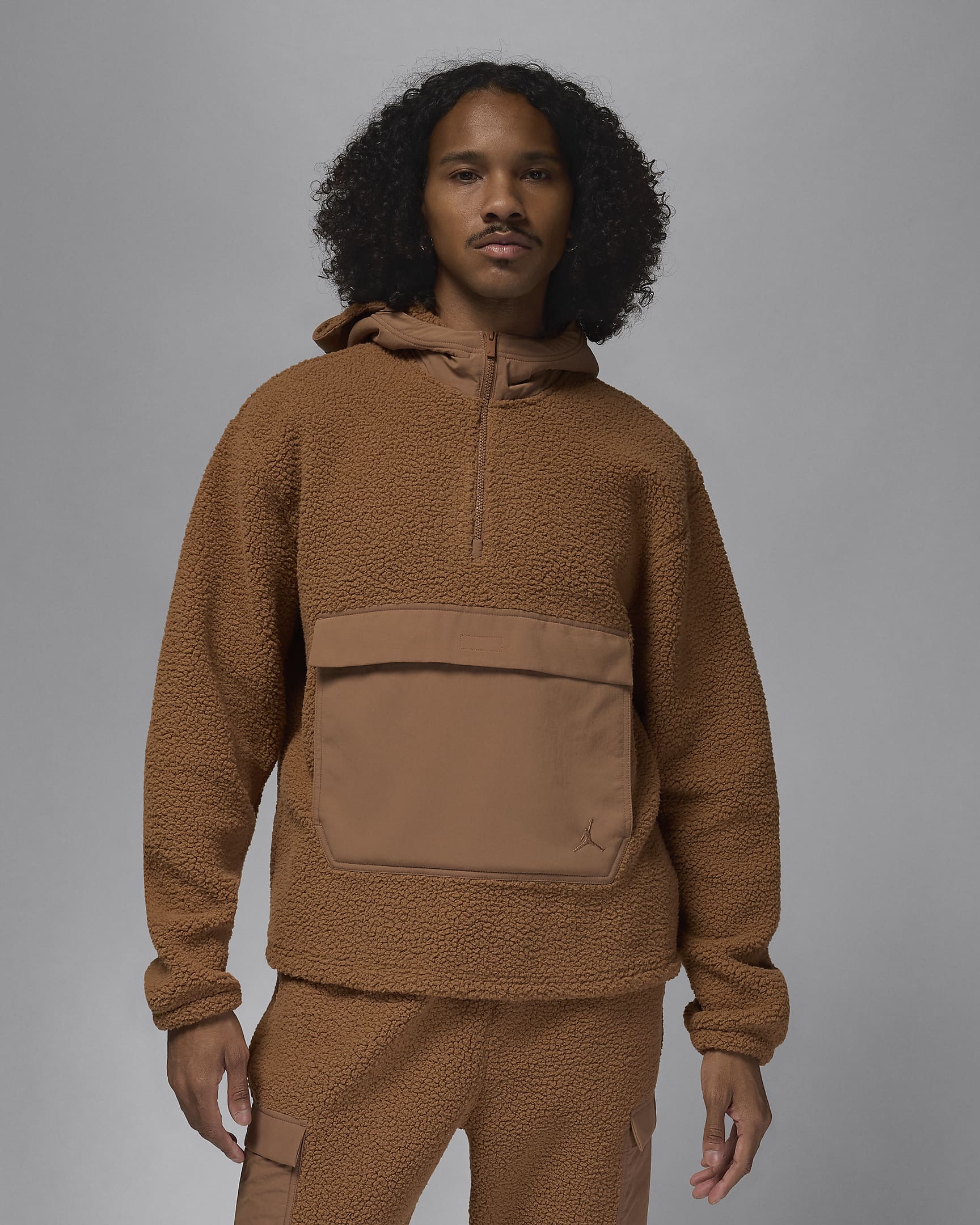 Sweat à capuche en Fleece à poils longs Jordan Flight pour homme - Archaeo Brown