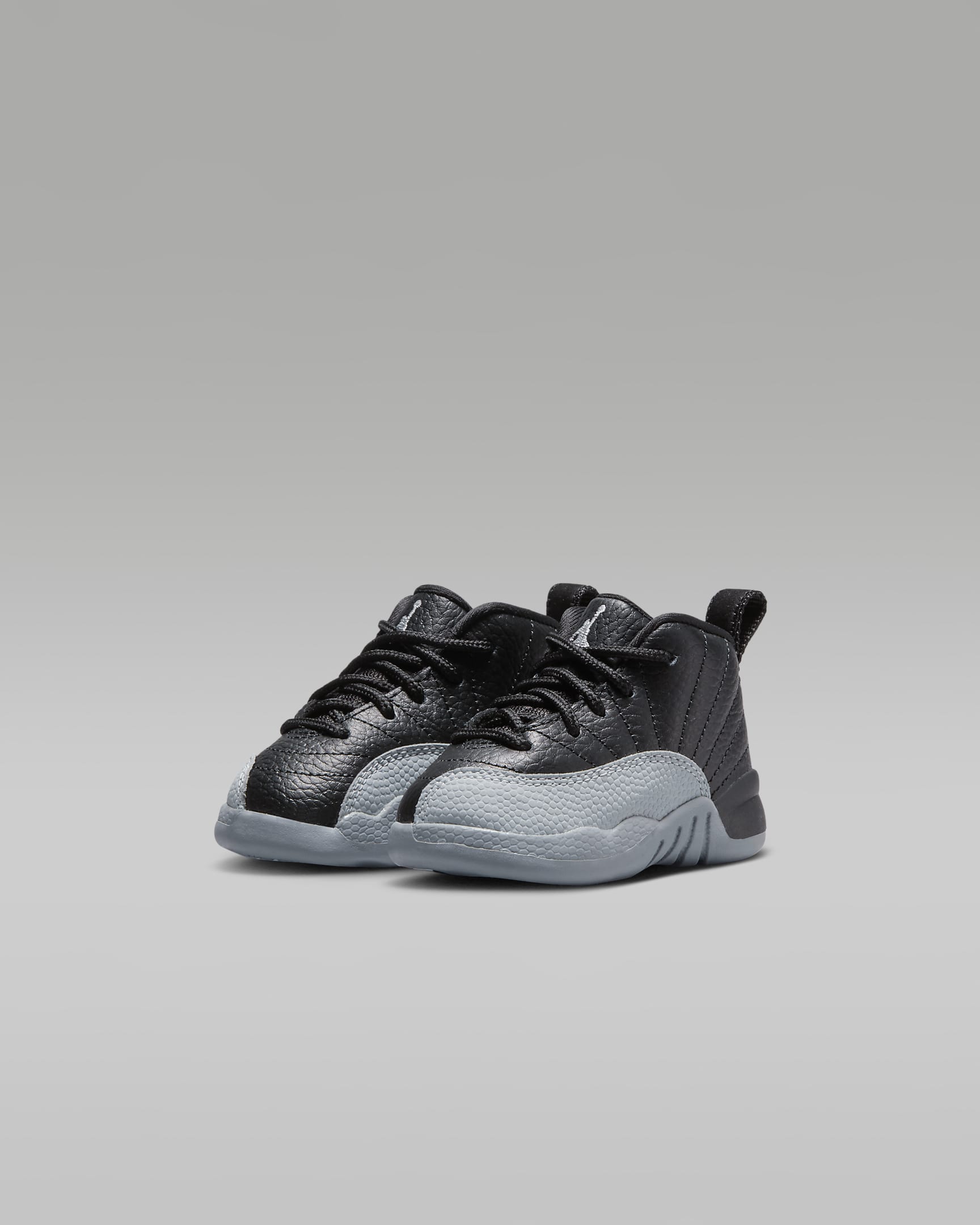 Jordan 12 Retro "Black and Wolf Grey" Baby/Toddler Shoe.