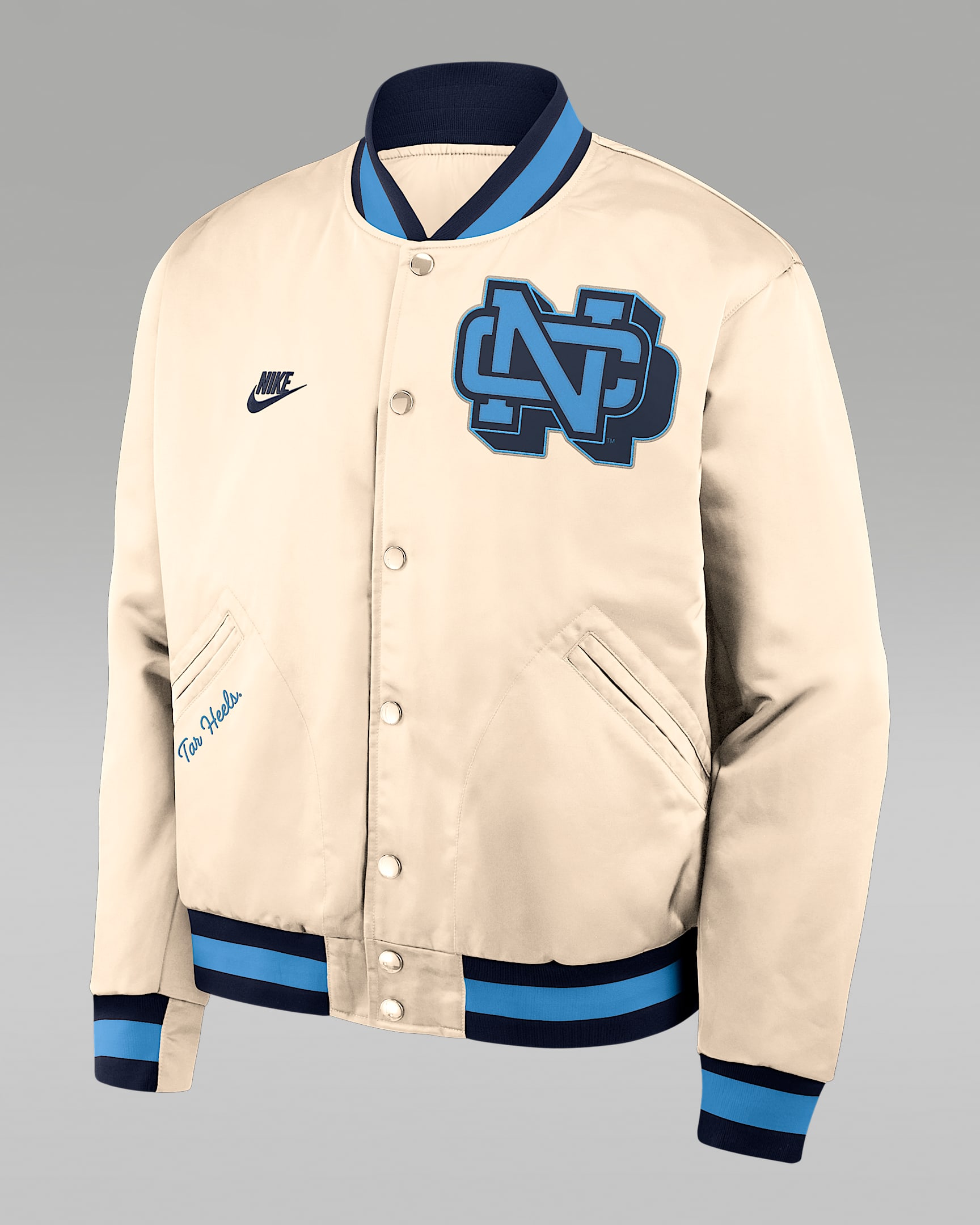 North Carolina Legacy Men's Nike College Full-Snap Bomber Jacket - Tan/Beige