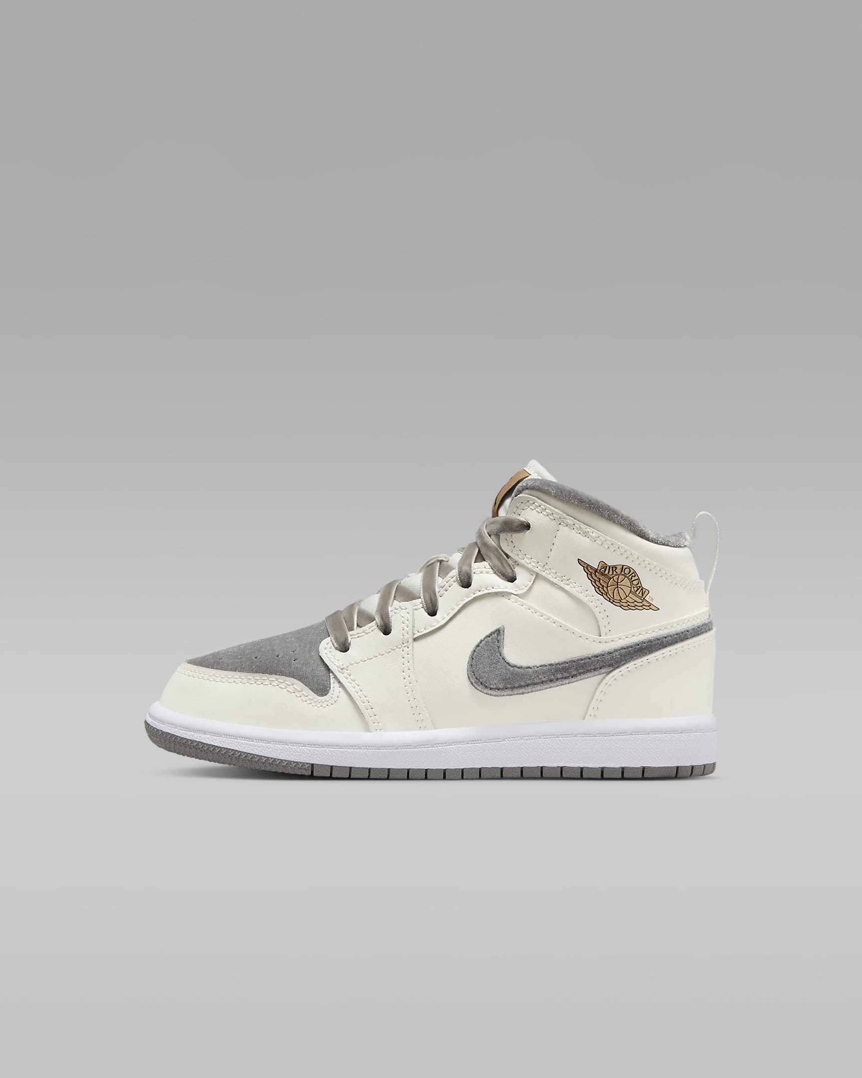 Chaussure Jordan 1 Mid SE pour enfant - Sail/Metallic Gold/Flat Pewter