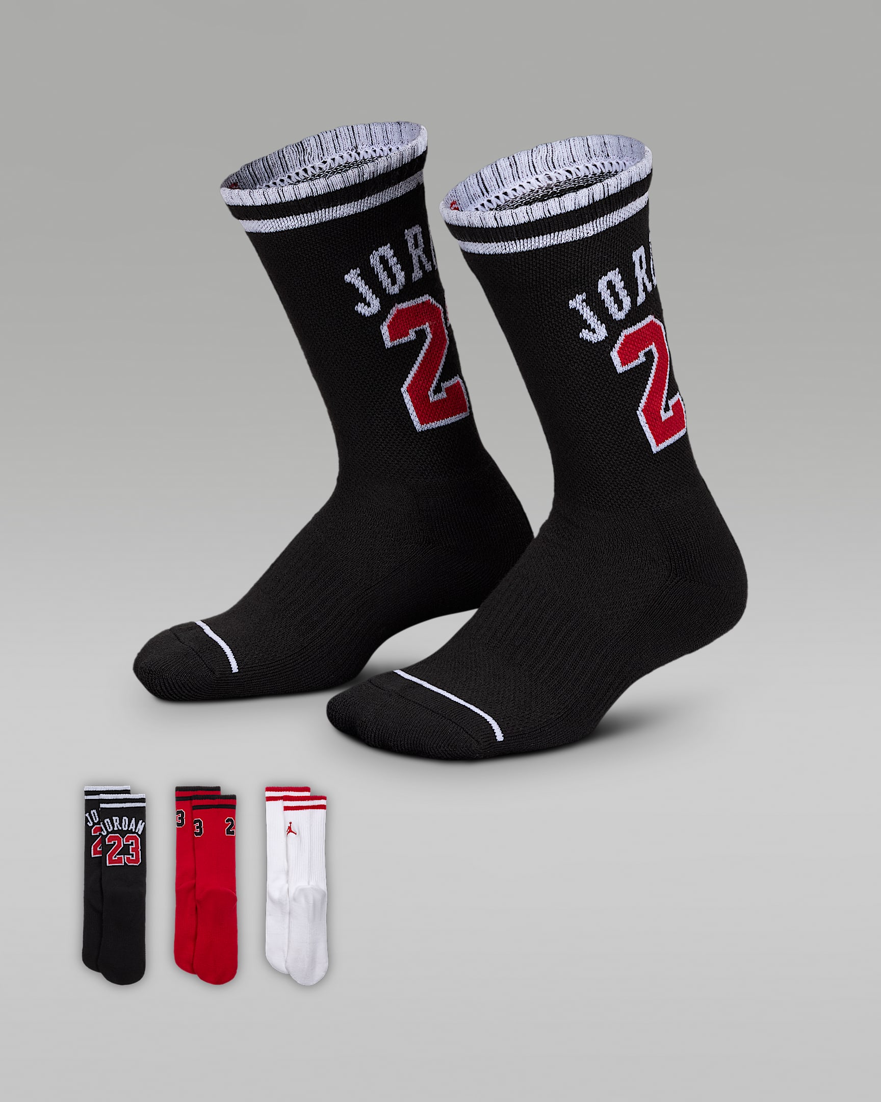 Calcetas universitarias de jersey para niños talla grande (3 pares) Jordan - Negro