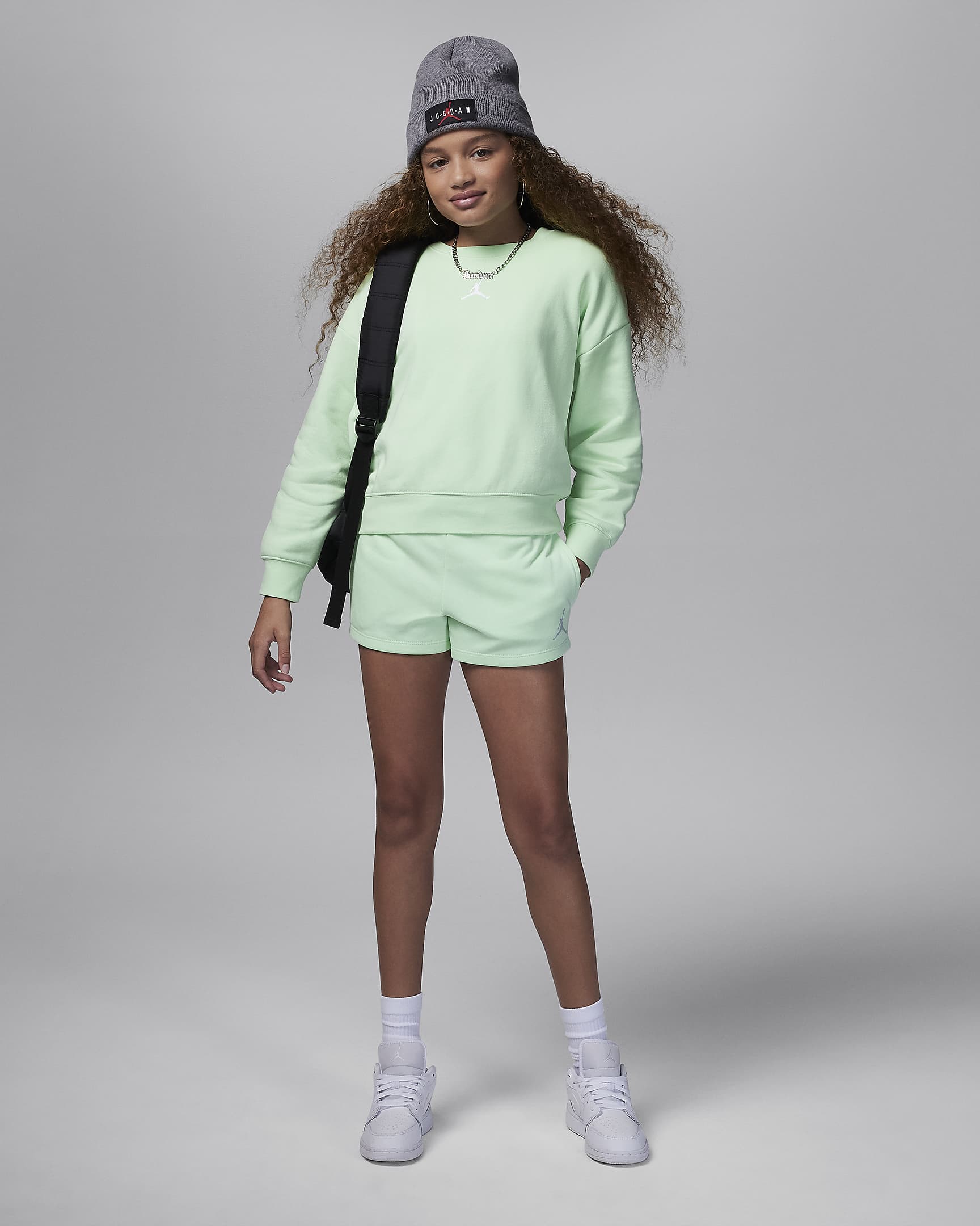 Jordan Icon Play Big Kids' Oversized Crew - Vapor Green