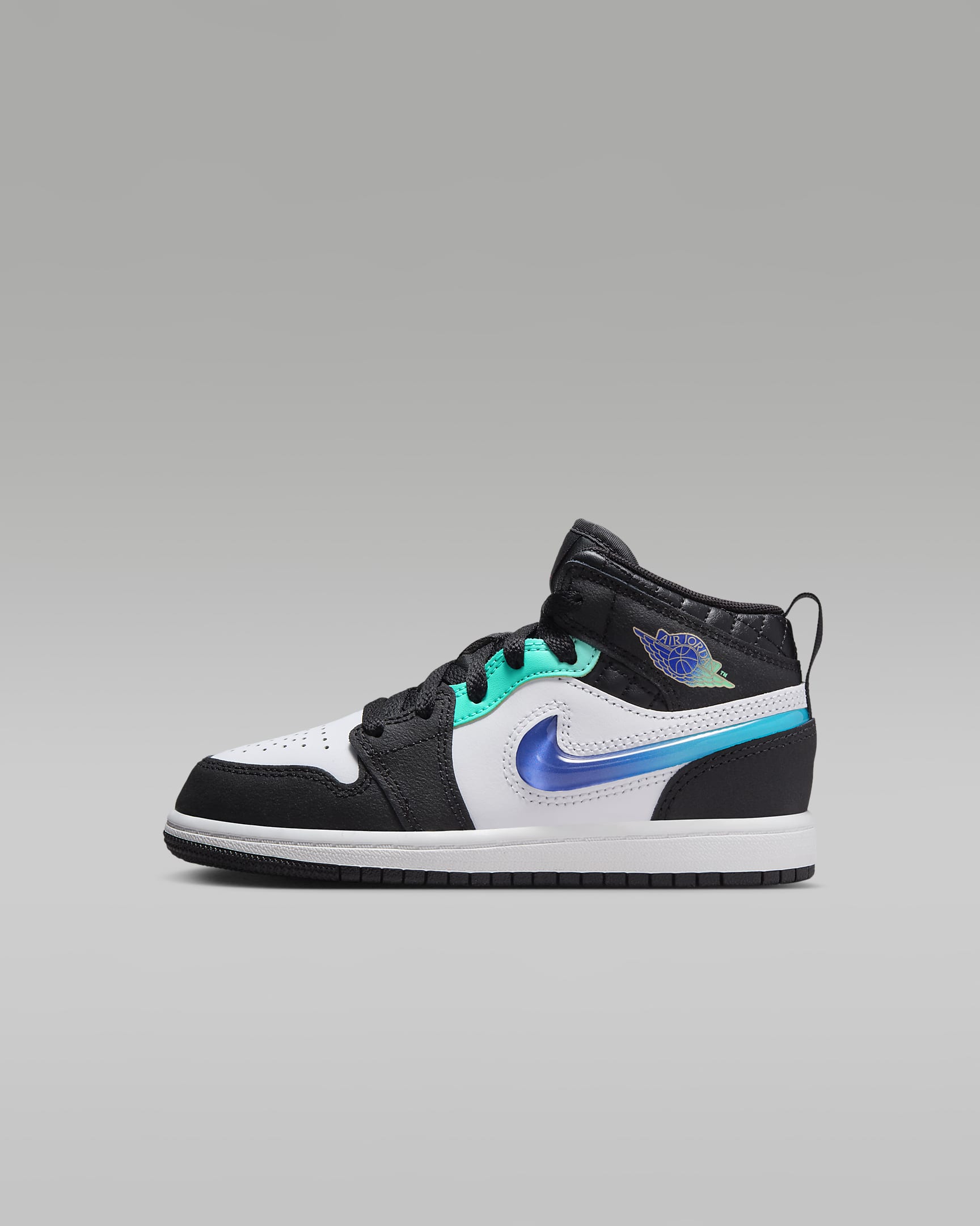 Jordan 1 Mid SE Little Kids' Shoes - Black/White/Hyper Jade/Siren Red