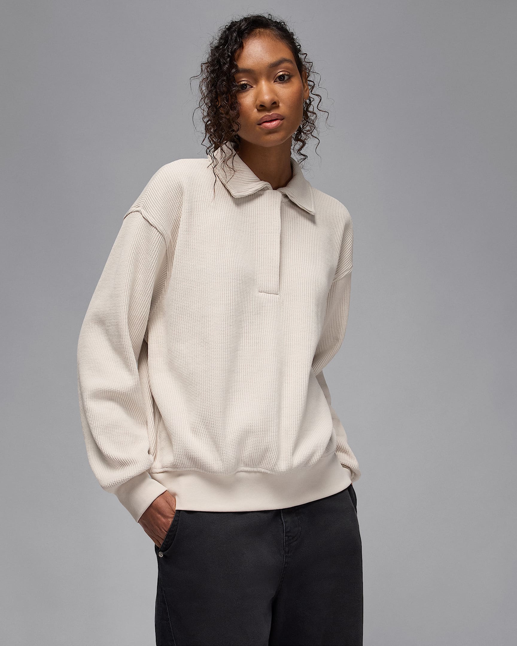 Playera de manga larga de tejido waffle para mujer Jordan Flight - Marrón verdoso claro