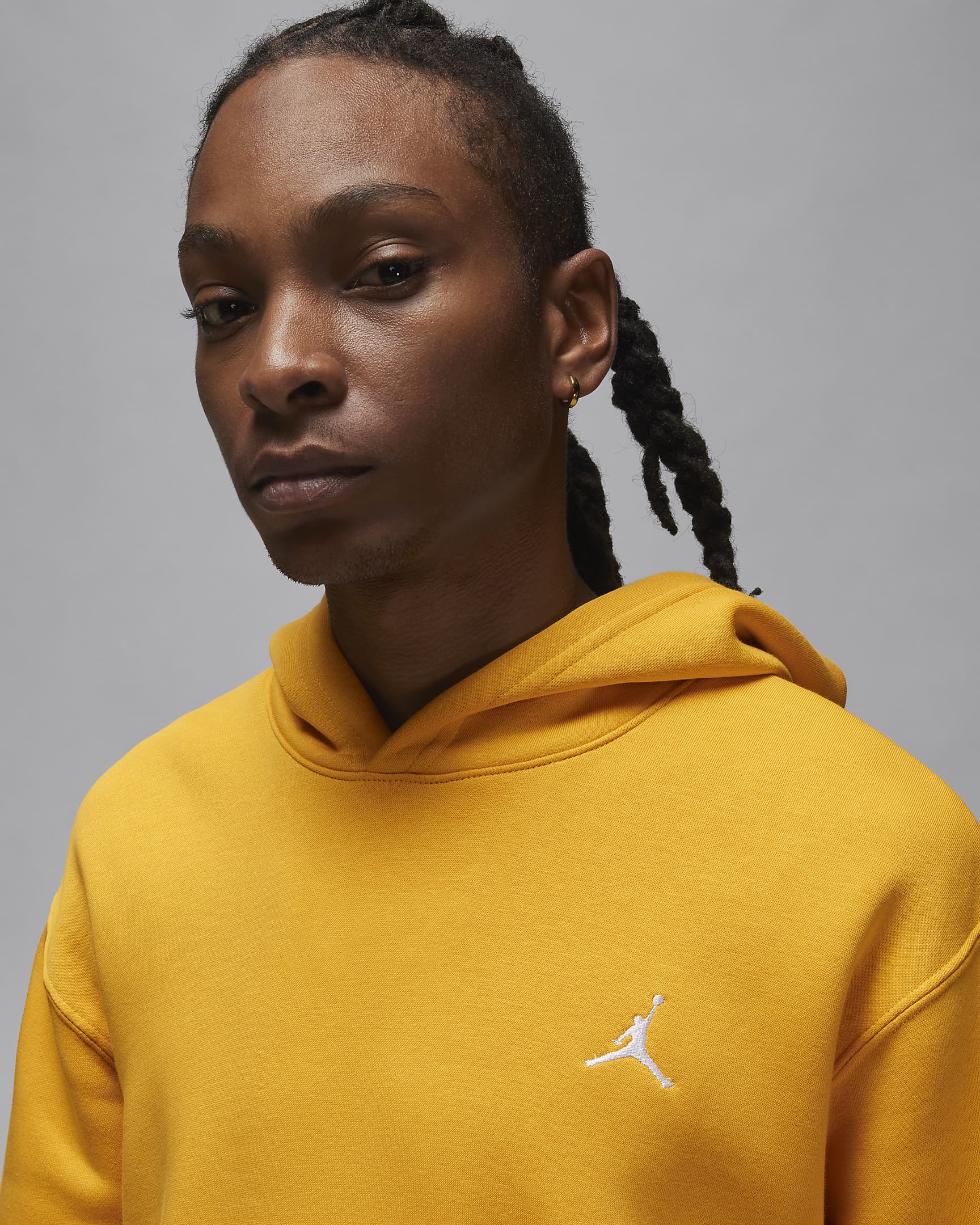 Jordan Brooklyn Fleece hettegenser med trykk til herre - Yellow Ochre/Hvit