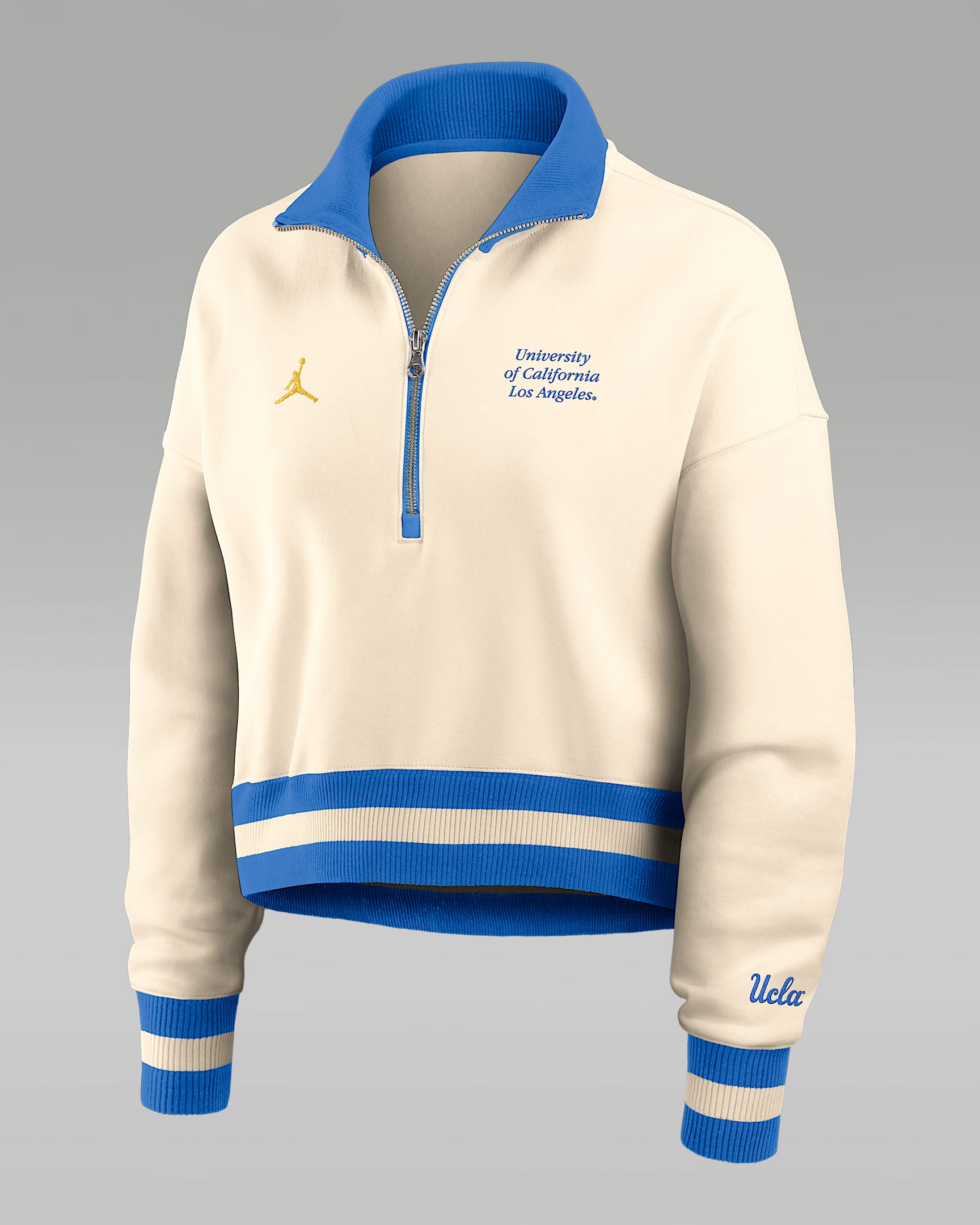 Sudadera de cuello redondo universitaria Nike cropped de cierre de 1/4 para mujer UCLA Legacy - Tostado/Beige