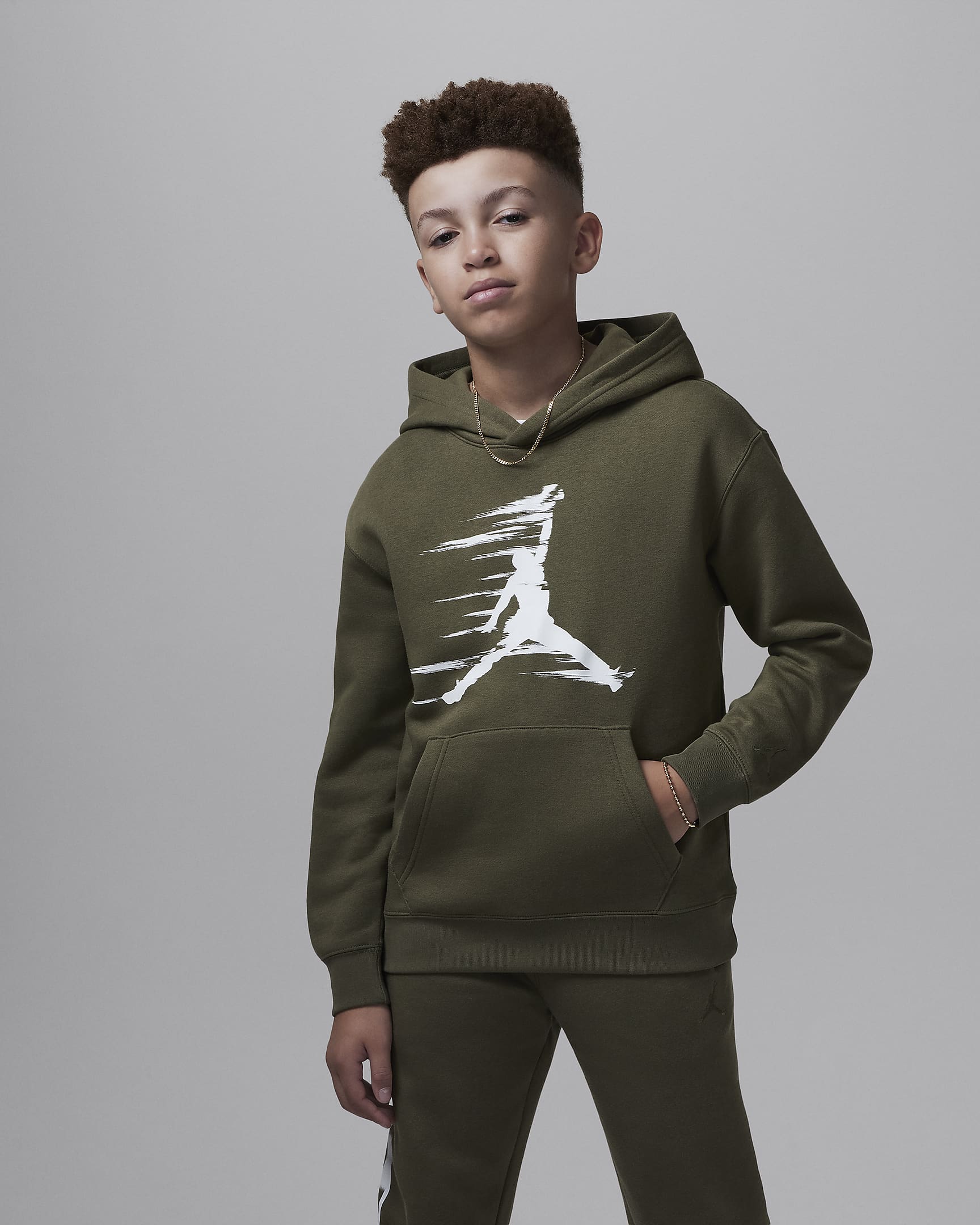 Jordan MJ Flight MVP Big Kids' Fleece Pullover Hoodie - Medium Olive