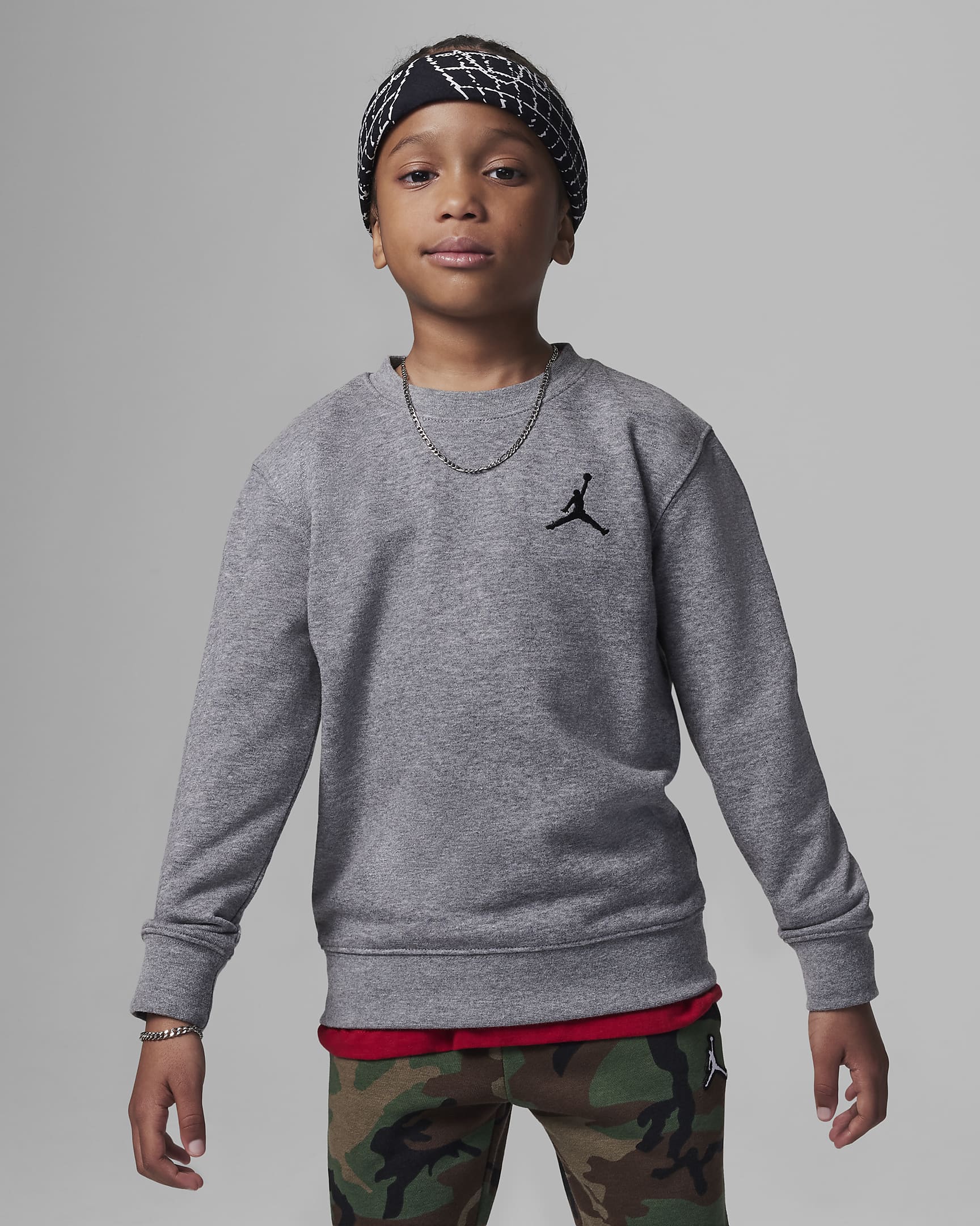 Jordan MJ Essentials French Terry Crew Little Kids Top. Nike JP