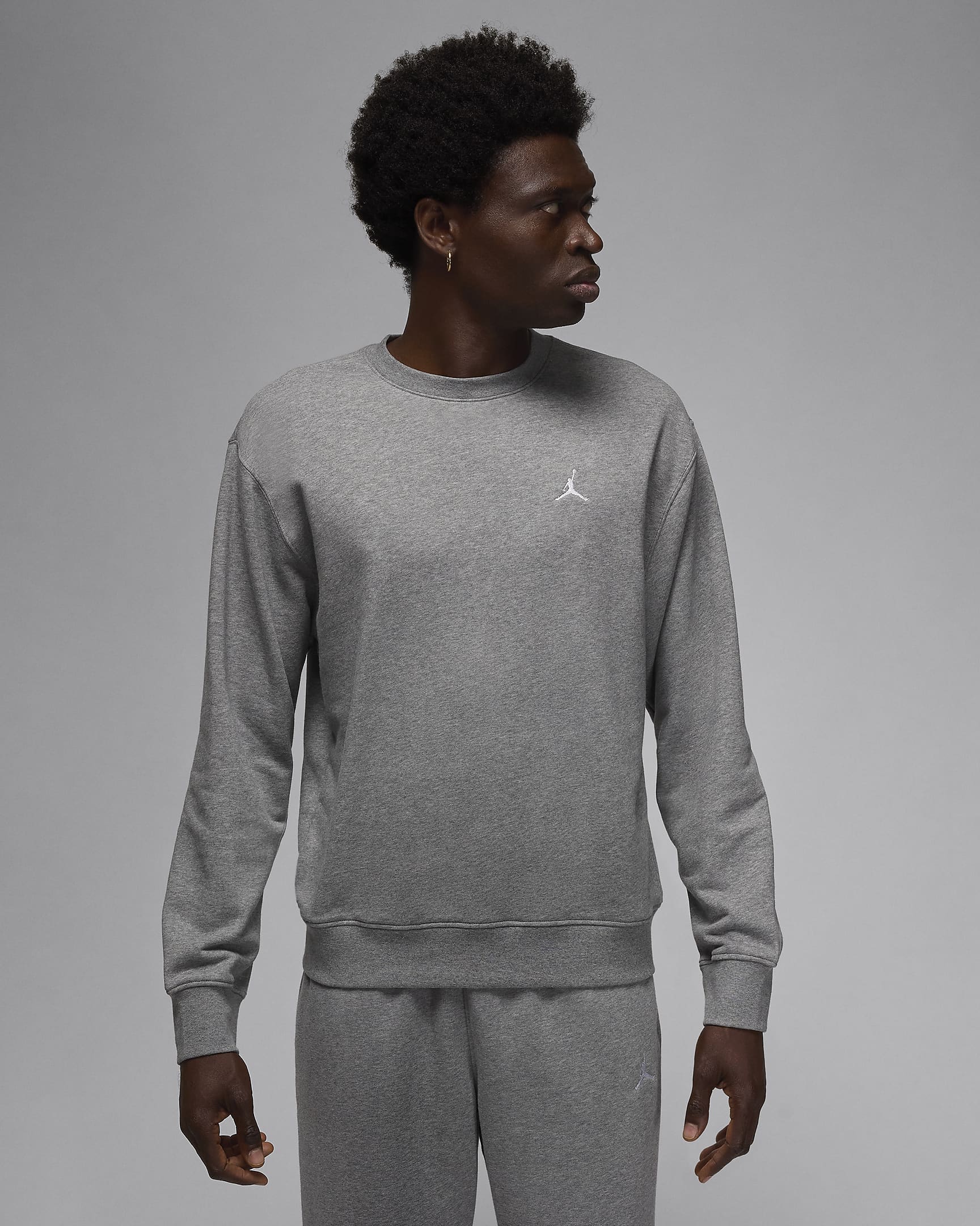 เสื้อวอร์มคอกลมผู้ชาย Jordan Brooklyn Fleece - Carbon Heather/ขาว