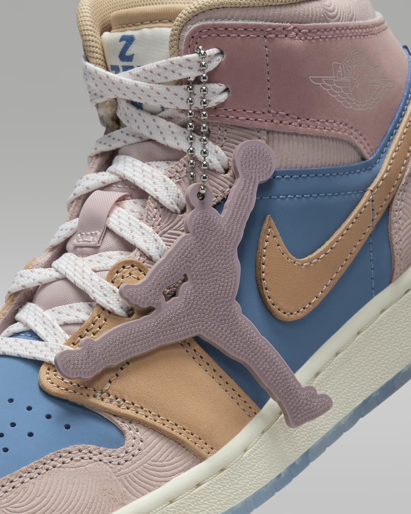 Chaussure Air Jordan 1 Mid Sneaker School pour ado - Aegean Storm/Pink Oxford/Red Stardust/Hemp