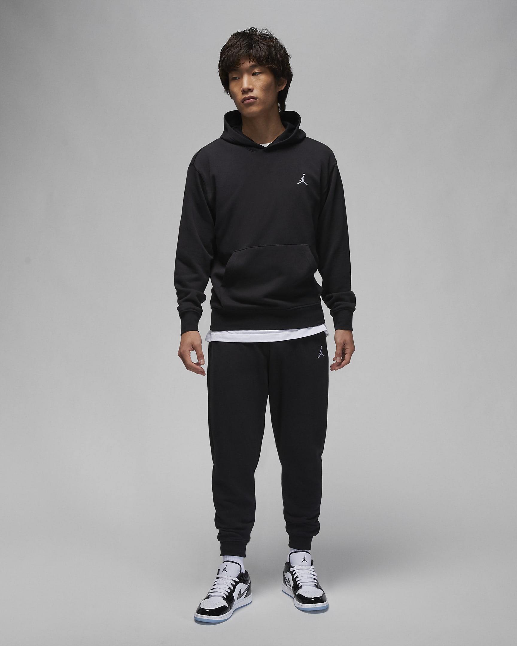 Jordan Essentials Men's Loopback Fleece Pullover Hoodie - Black/Black/Black/White