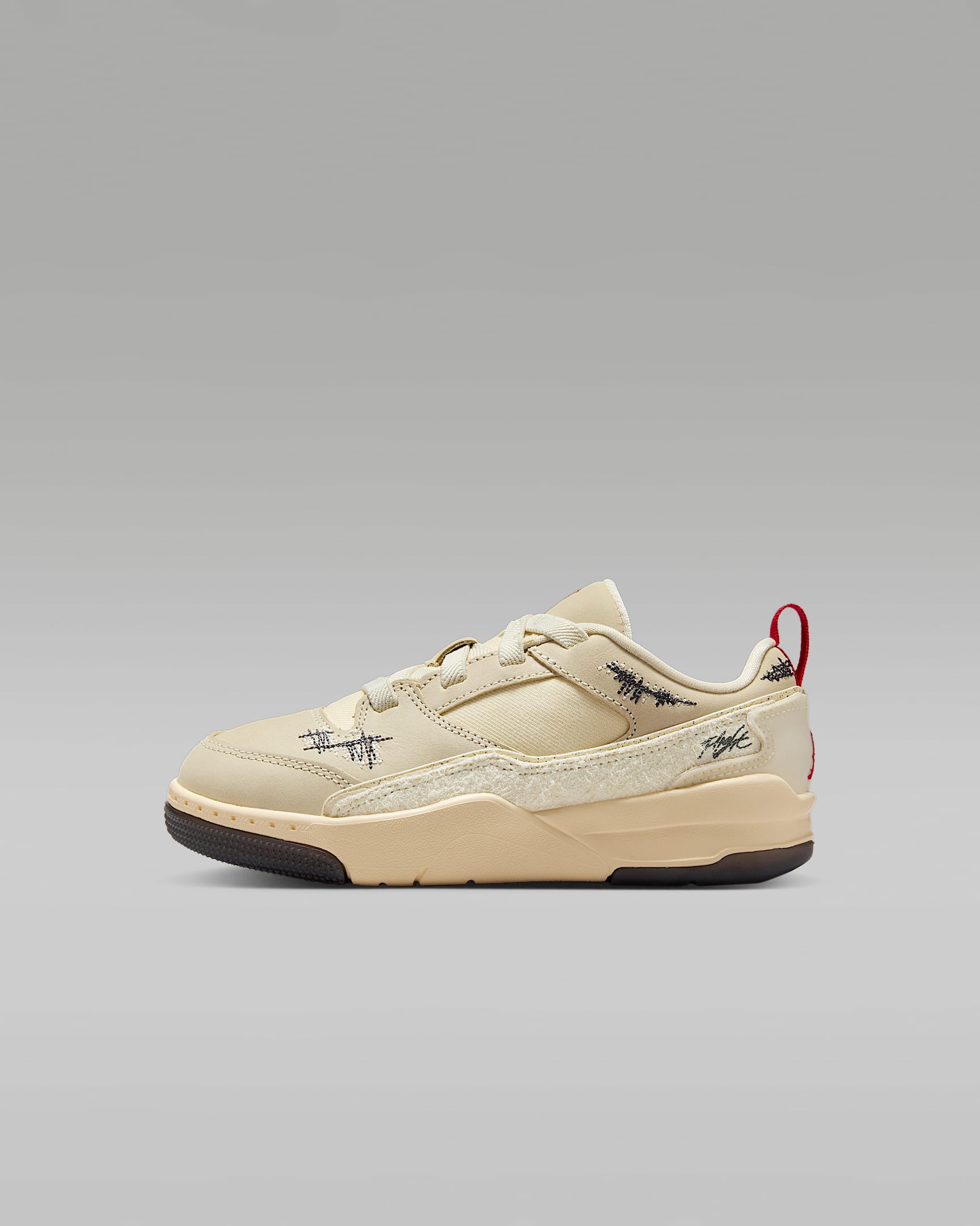 Jordan Flight Court x Téla Little Kids' Shoes - Coconut Milk/Muslin/Off Noir/Varsity Red