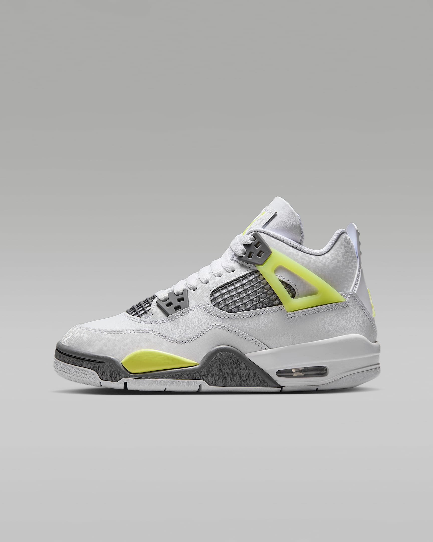 Tenis para niños grandes Air Jordan 4 Retro - Blanco/Grafito claro/Toque de limón claro