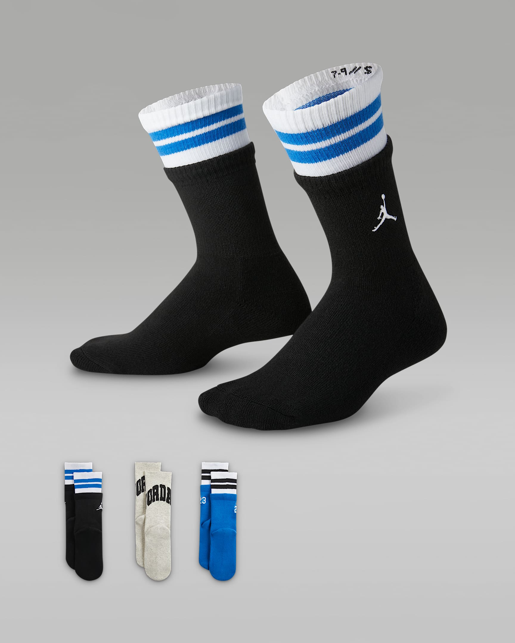 Jordan Big Kids' MVP Crew Socks (3 Pairs) - Multi-Color