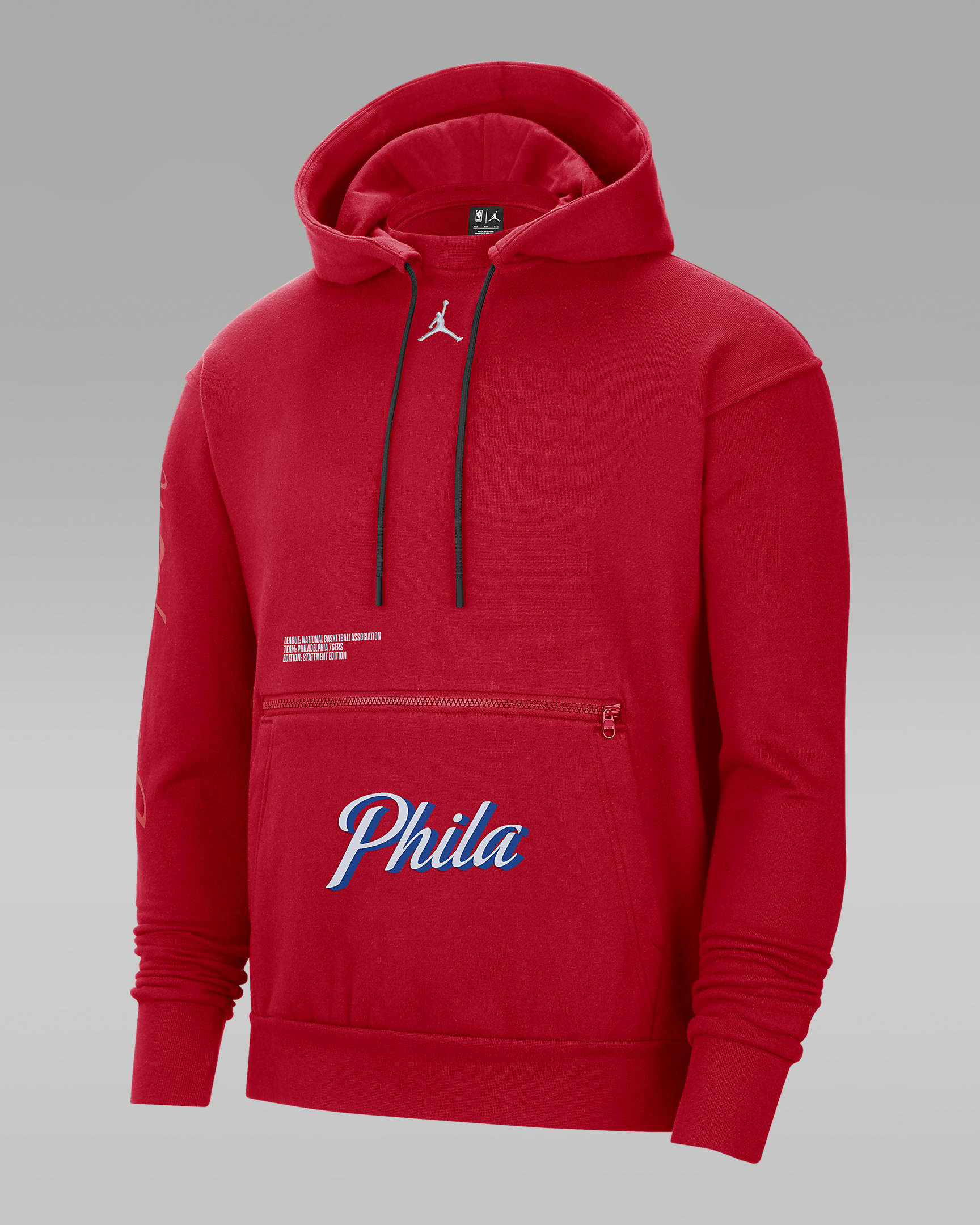Sudadera con gorro sin cierre de tejido Fleece Jordan NBA para hombre Philadelphia 76ers Courtside Statement Edition - Rojo universitario