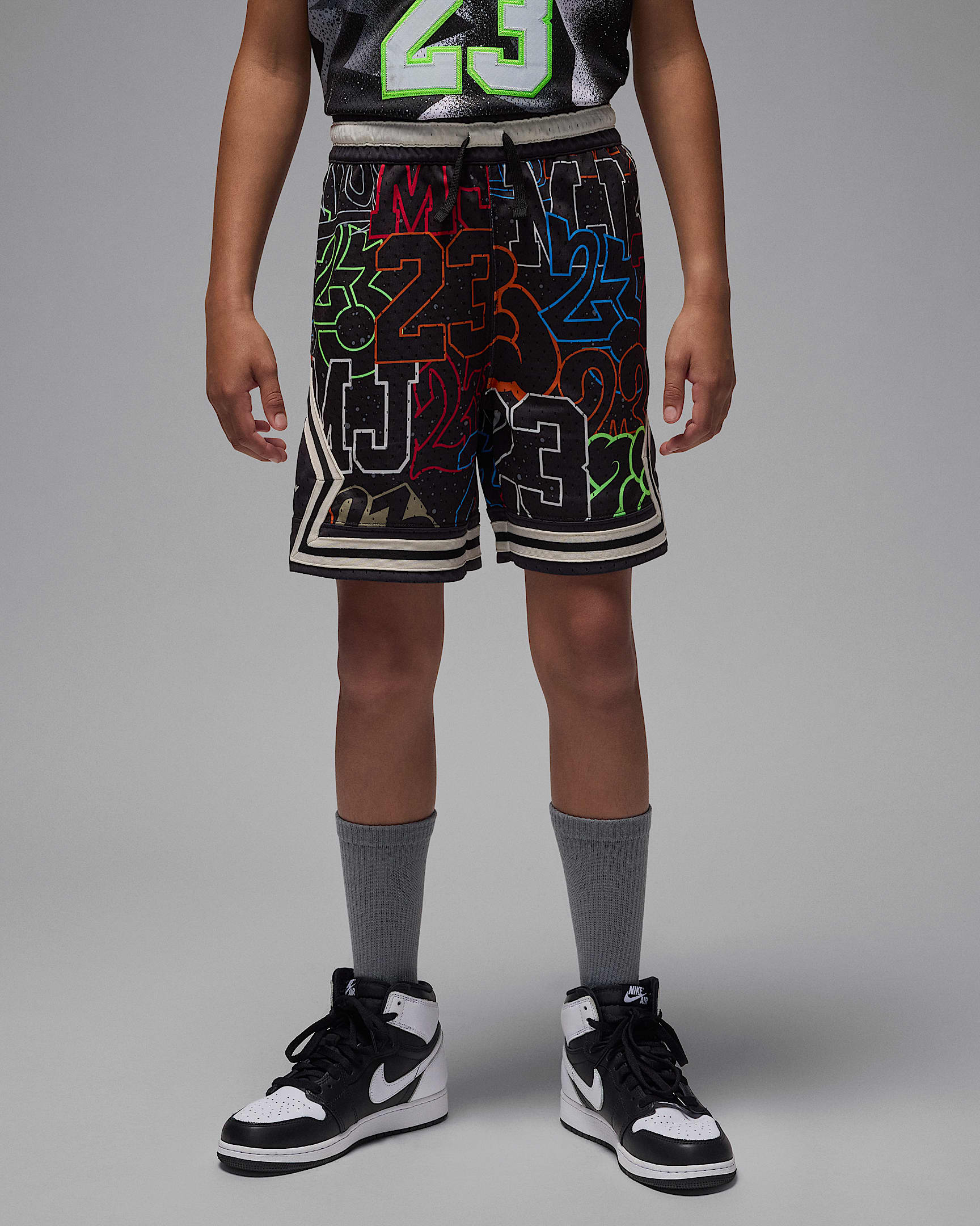 ジョーダン Dri-FIT ジュニア MJ プリント スポーツ ダイアモンド ショートパンツ - ブラック/ホワイト