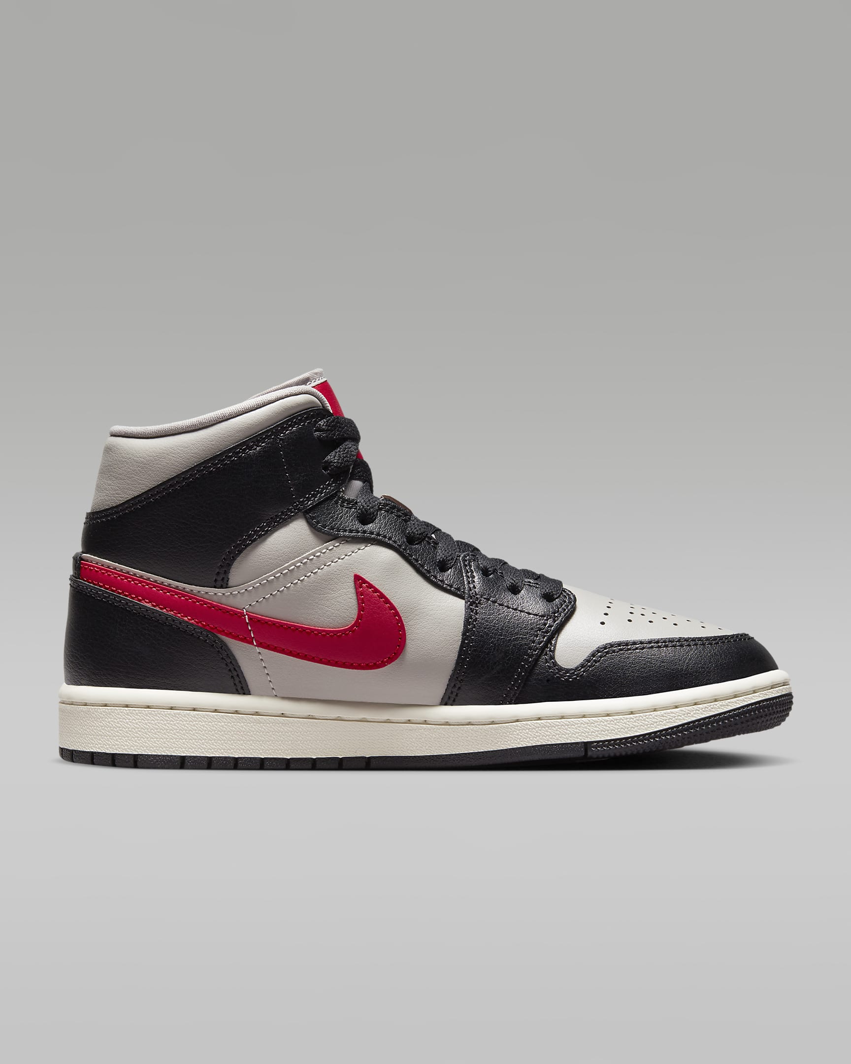 Air Jordan 1 Mid Women's Shoes - Black/College Grey/Sail/Gym Red