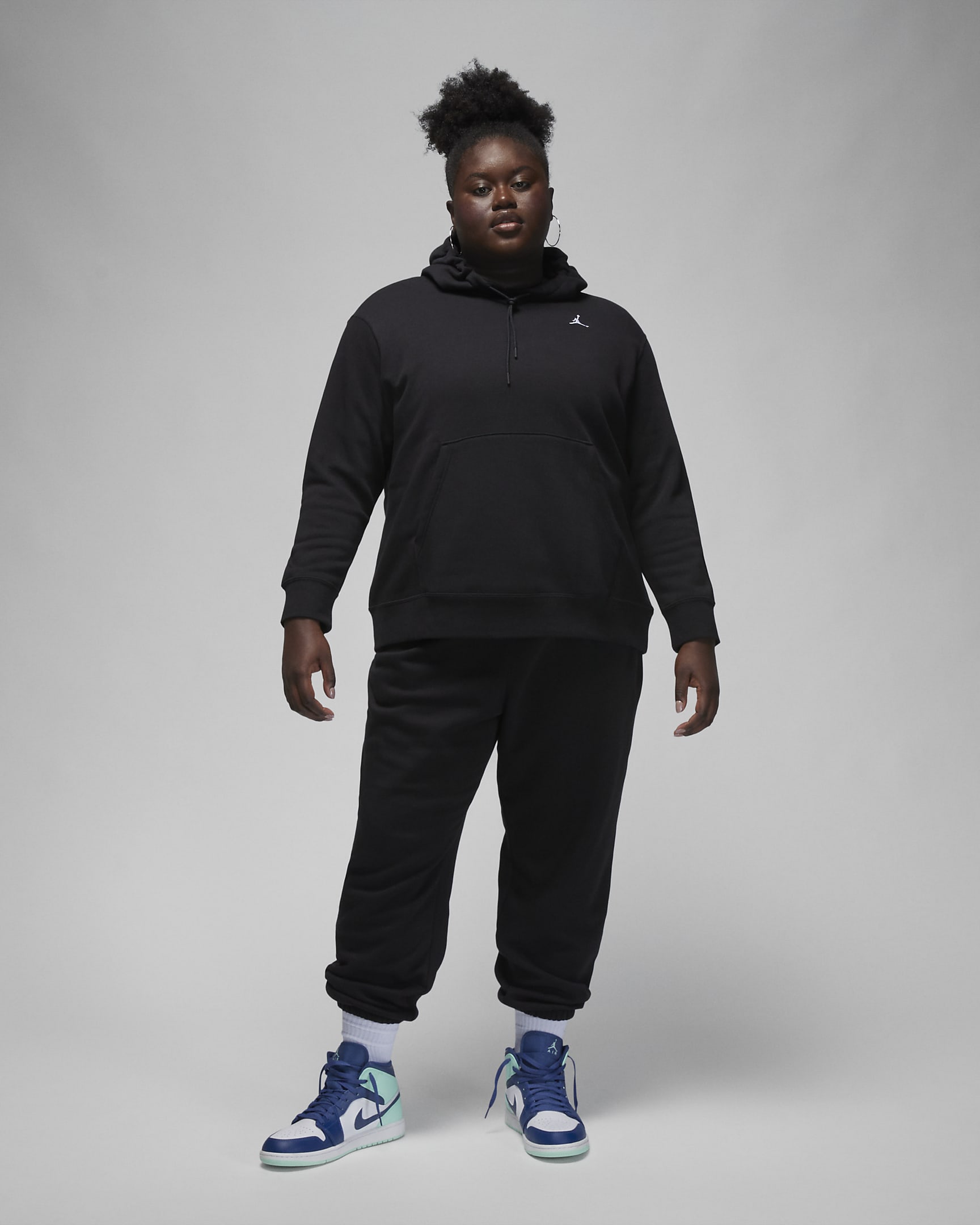 Jordan Brooklyn Fleece hettegenser til dame (Plus Size) - Svart/Hvit