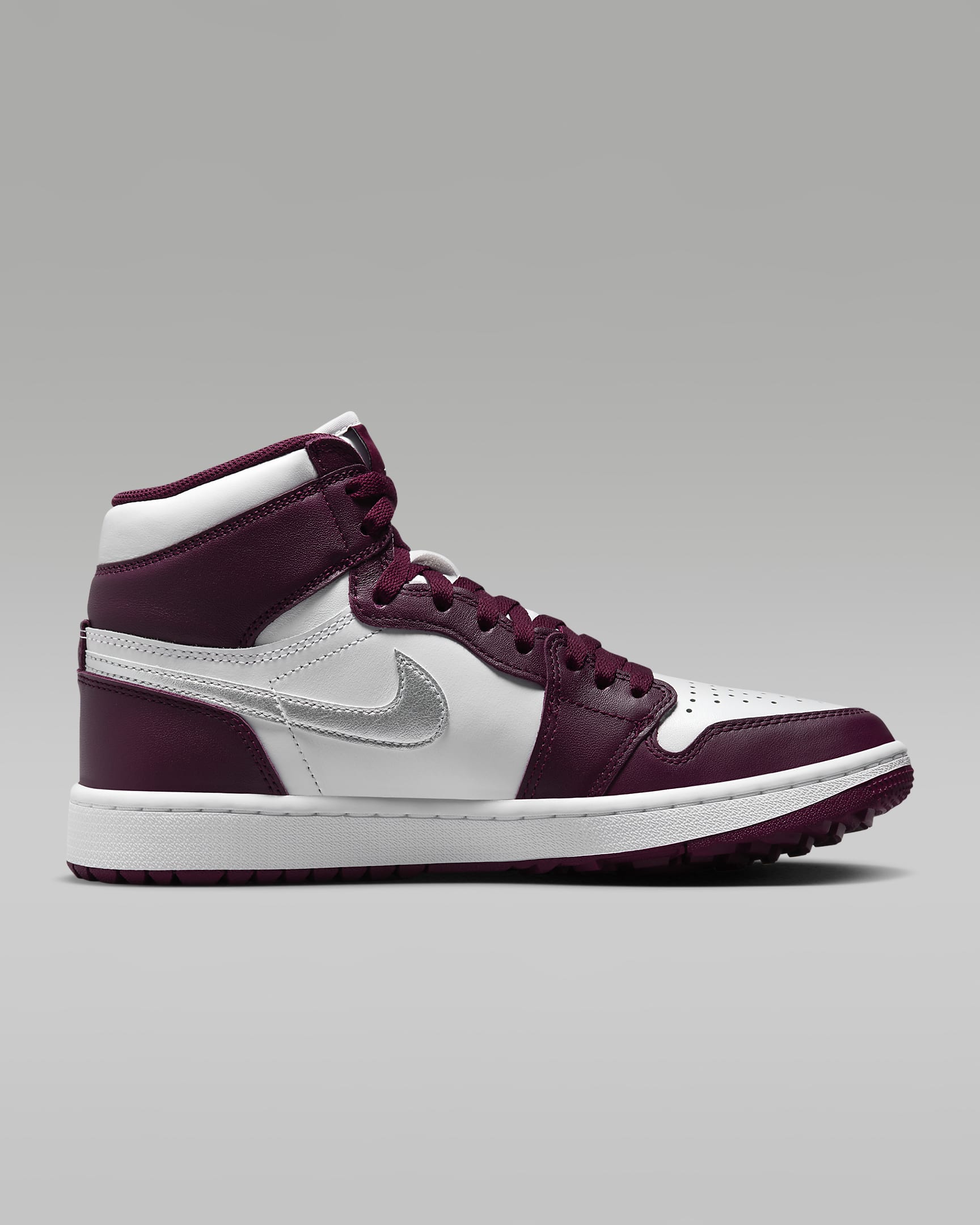 Air Jordan I High G Men's Golf Shoes - White/Bordeaux/Metallic Silver