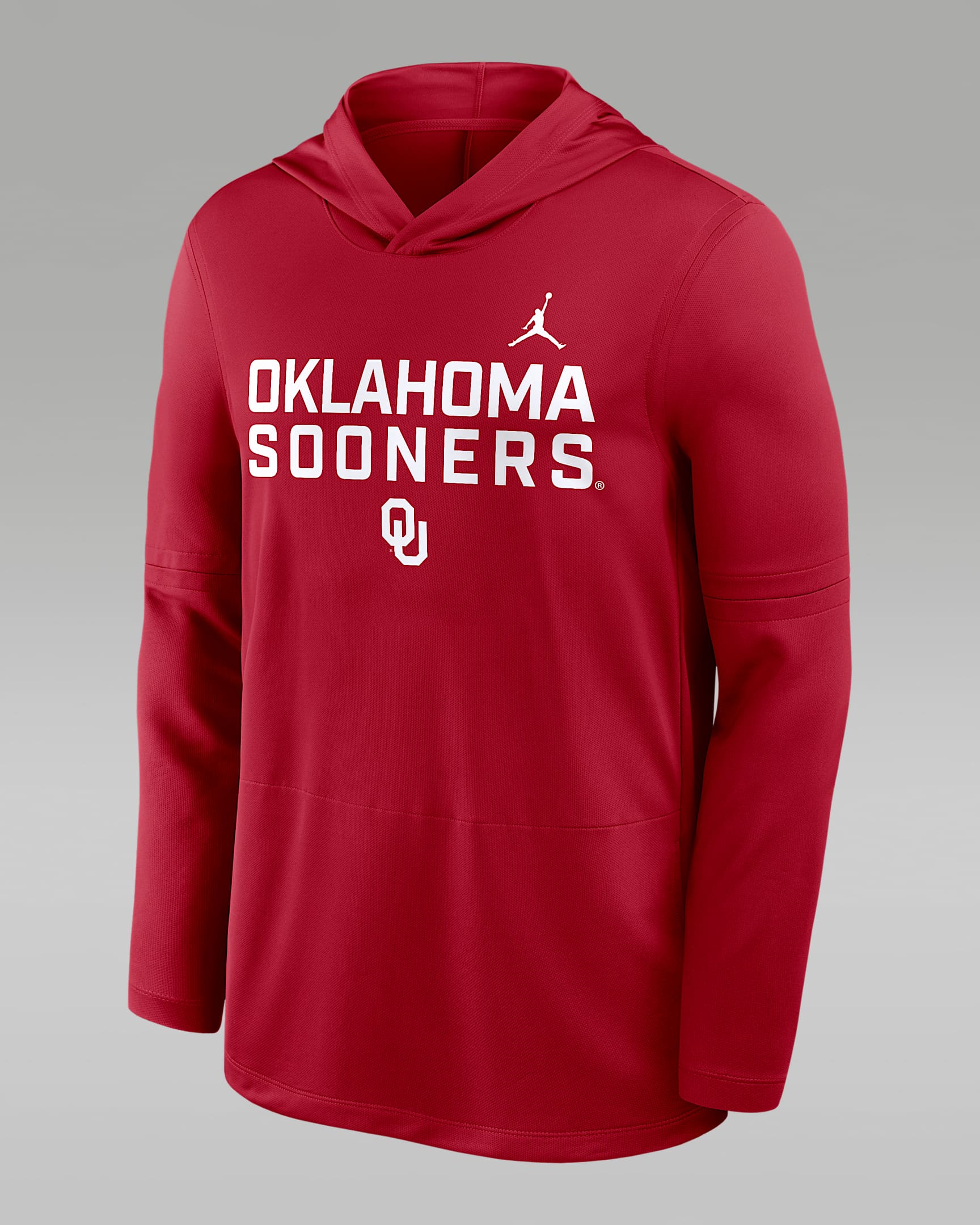 Playera de manga larga universitaria marca Jordan Dri-FIT con gorro para hombre Oklahoma Sideline - Carmesí