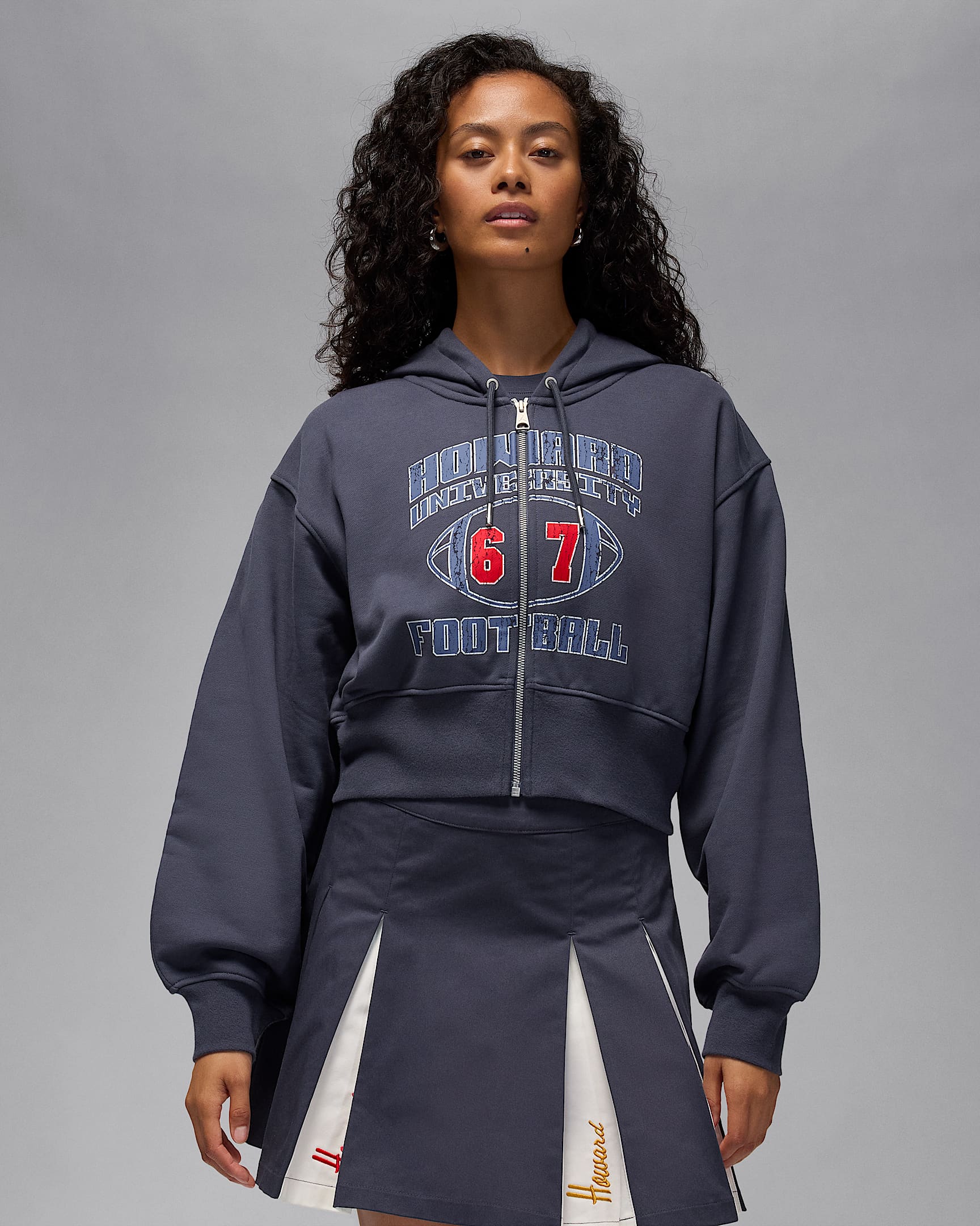 Jordan Flight Fleece x Howard University Women's Full-Zip Cropped Hoodie - Gridiron/University Red
