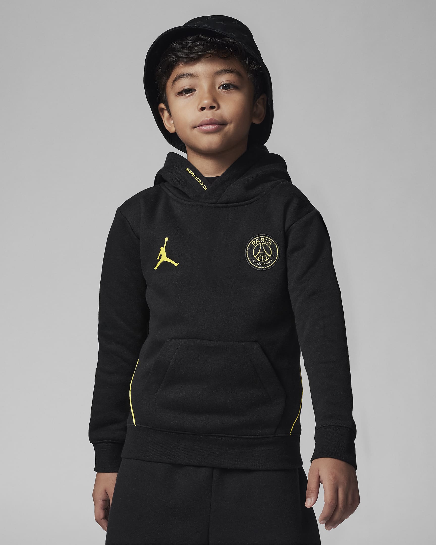 ジョーダン パリ サンジェルマン(PSG) フリース プルオーバー リトルキッズパーカー - ブラック