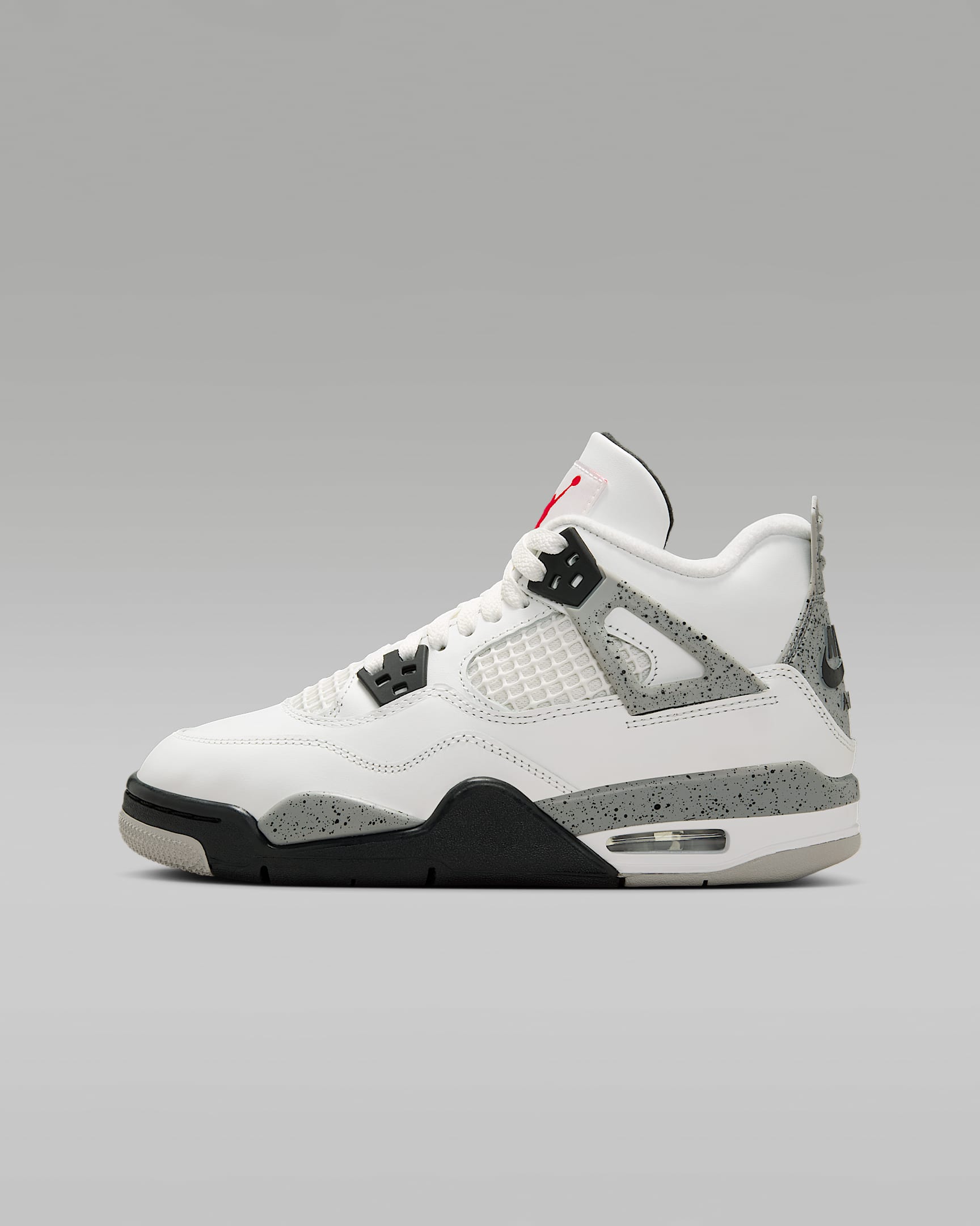 Tenis para niños grandes Air Jordan 4 Retro - Blanco cumbre/Gris cemento/Negro/Rojo pasión