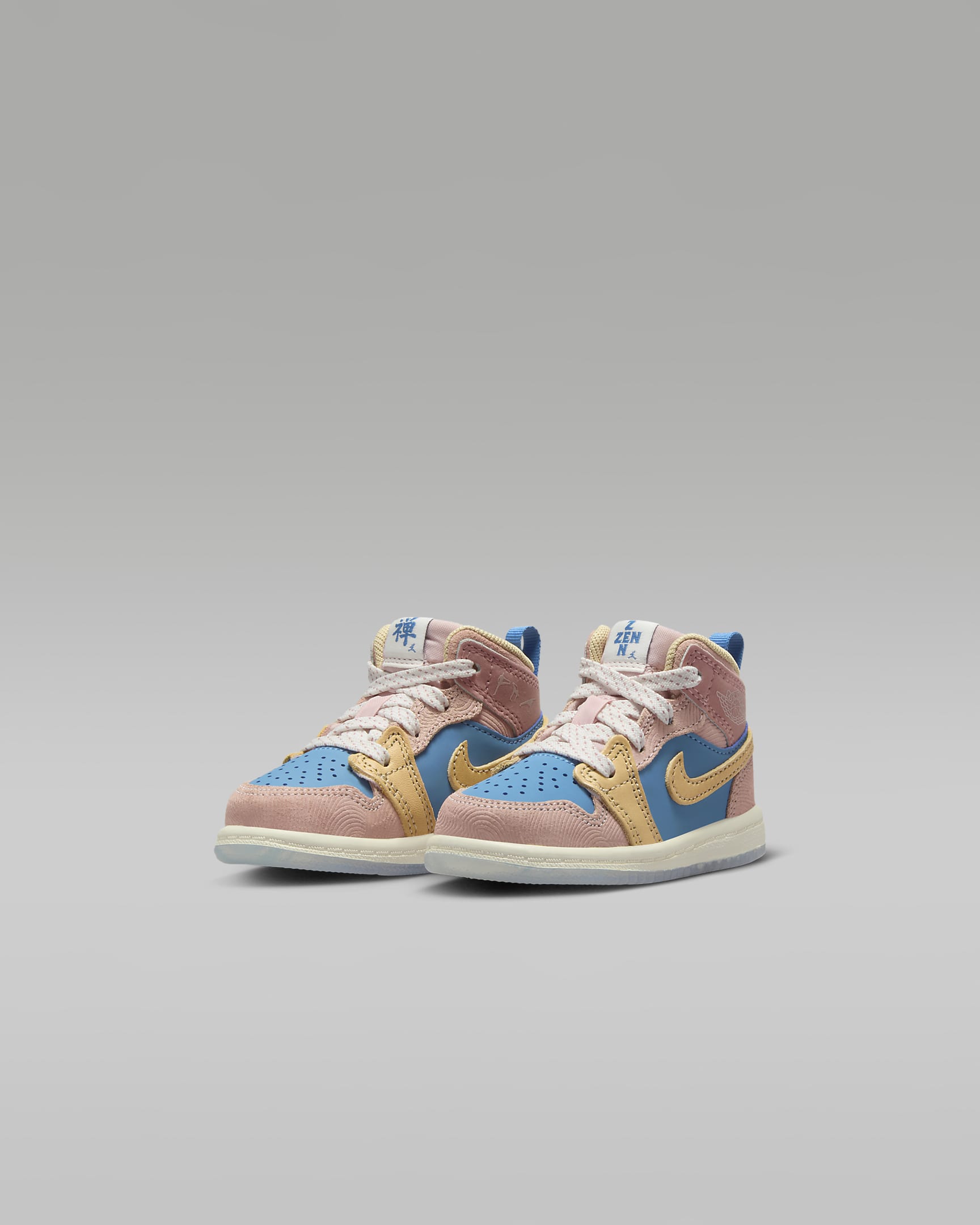 Jordan 1 Mid Sneaker School Baby/Toddler Shoes - Aegean Storm/Pink Oxford/Red Stardust/Hemp