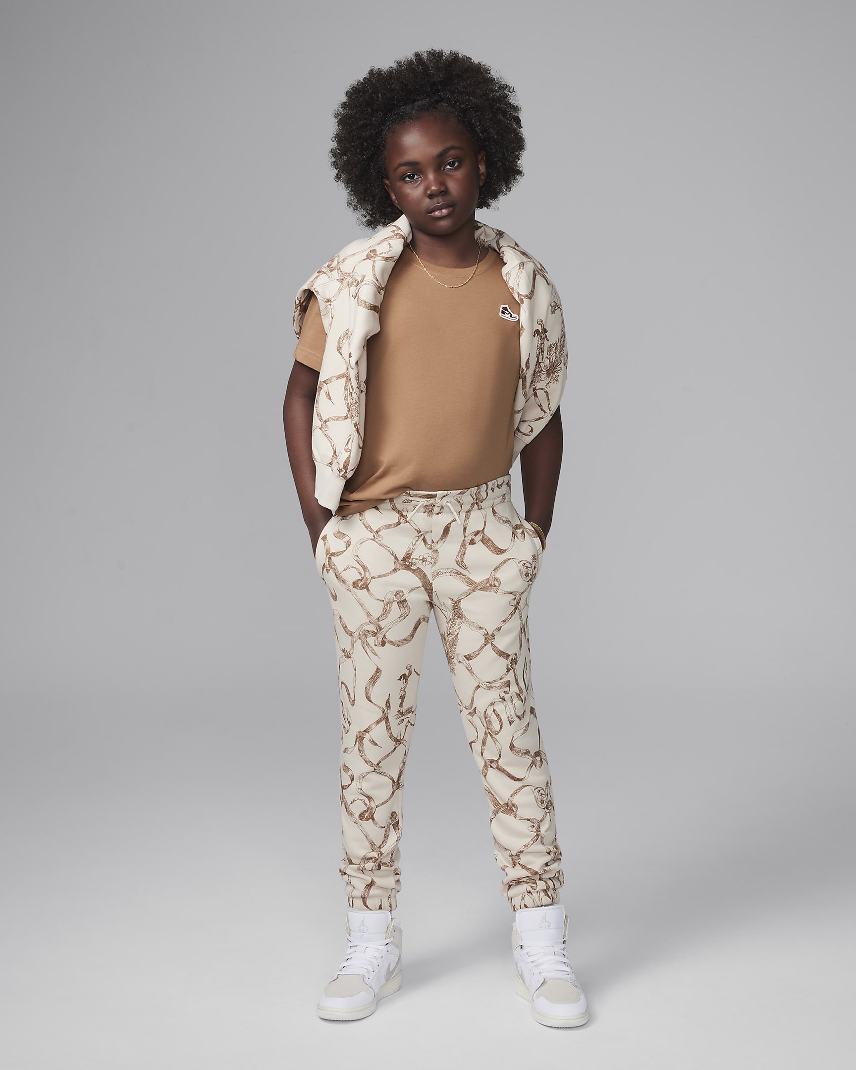 Pants Brooklyn de tejido Fleece estampados para niño talla grande Jordan - Café claro leyenda